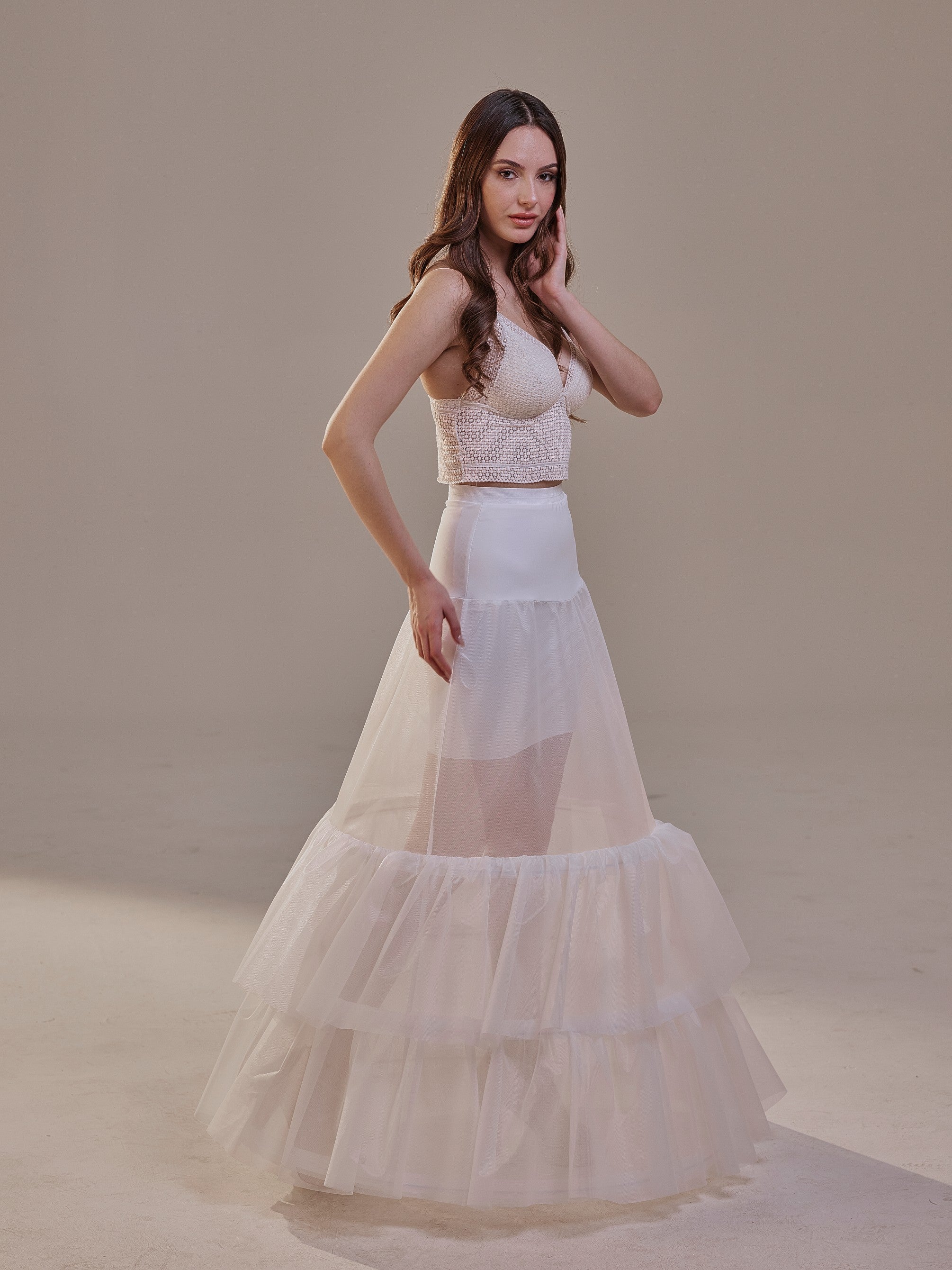Trumpet Petticoat Skirt with Waist Corsage and 3 Hoops , Bridal Crinoline Slip – Bridal Port, view 11