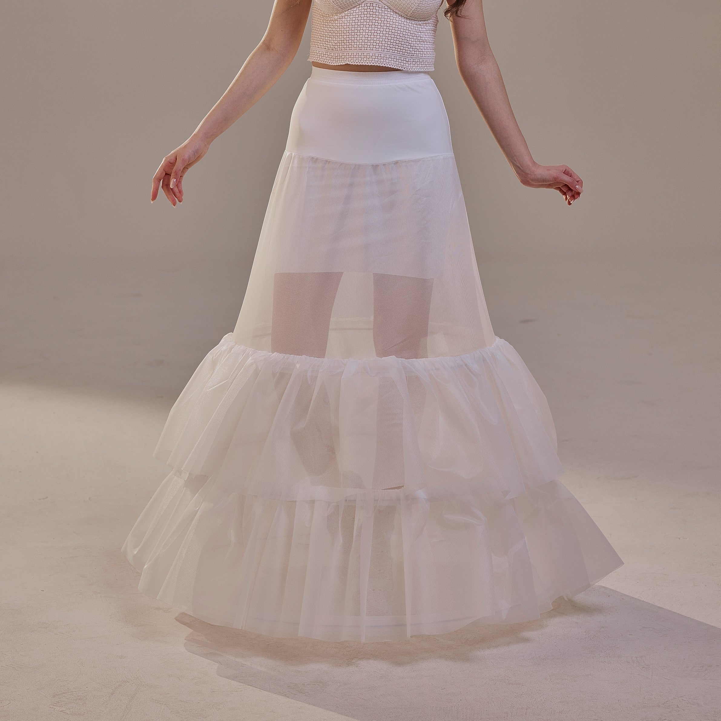 Trumpet Petticoat Skirt with Waist Corsage and 3 Hoops , Bridal Crinoline Slip – Bridal Port, view 5