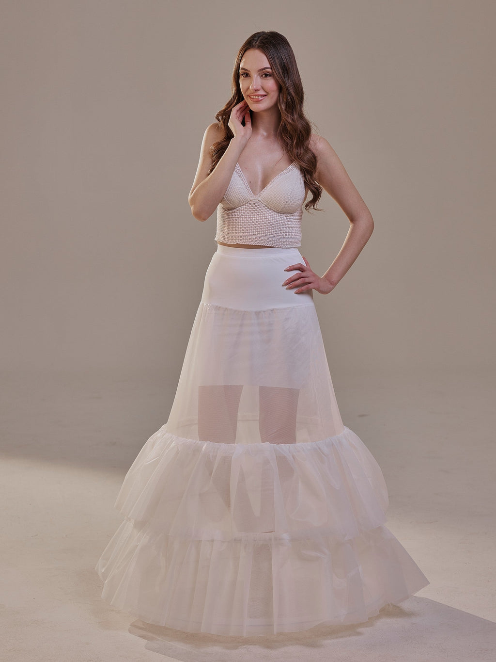 Trumpet Petticoat Skirt with Waist Corsage and 3 Hoops , Bridal Crinoline Slip – Bridal Port, view 2