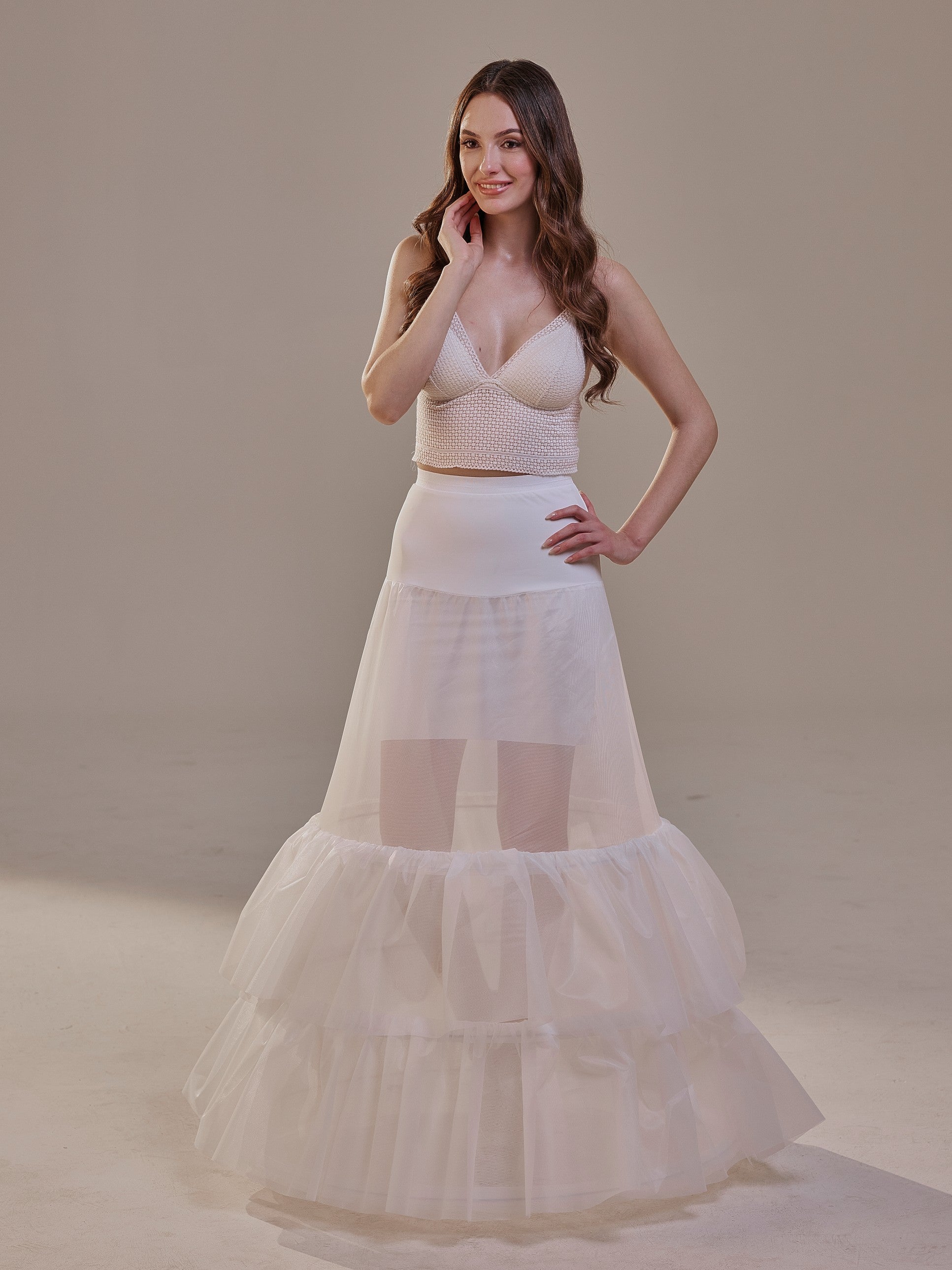 Trumpet Petticoat Skirt with Waist Corsage and 3 Hoops , Bridal Crinoline Slip – Bridal Port, view 2