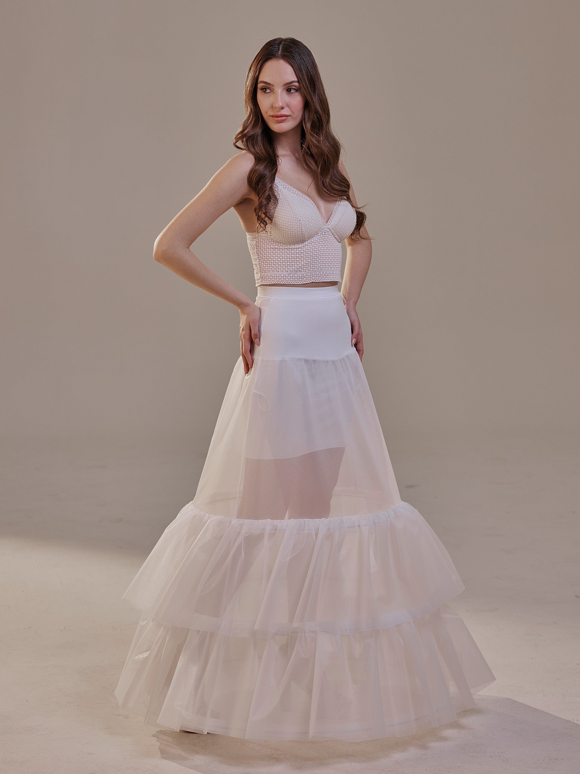 Trumpet Petticoat Skirt with Waist Corsage and 3 Hoops , Bridal Crinoline Slip – Bridal Port, view 7