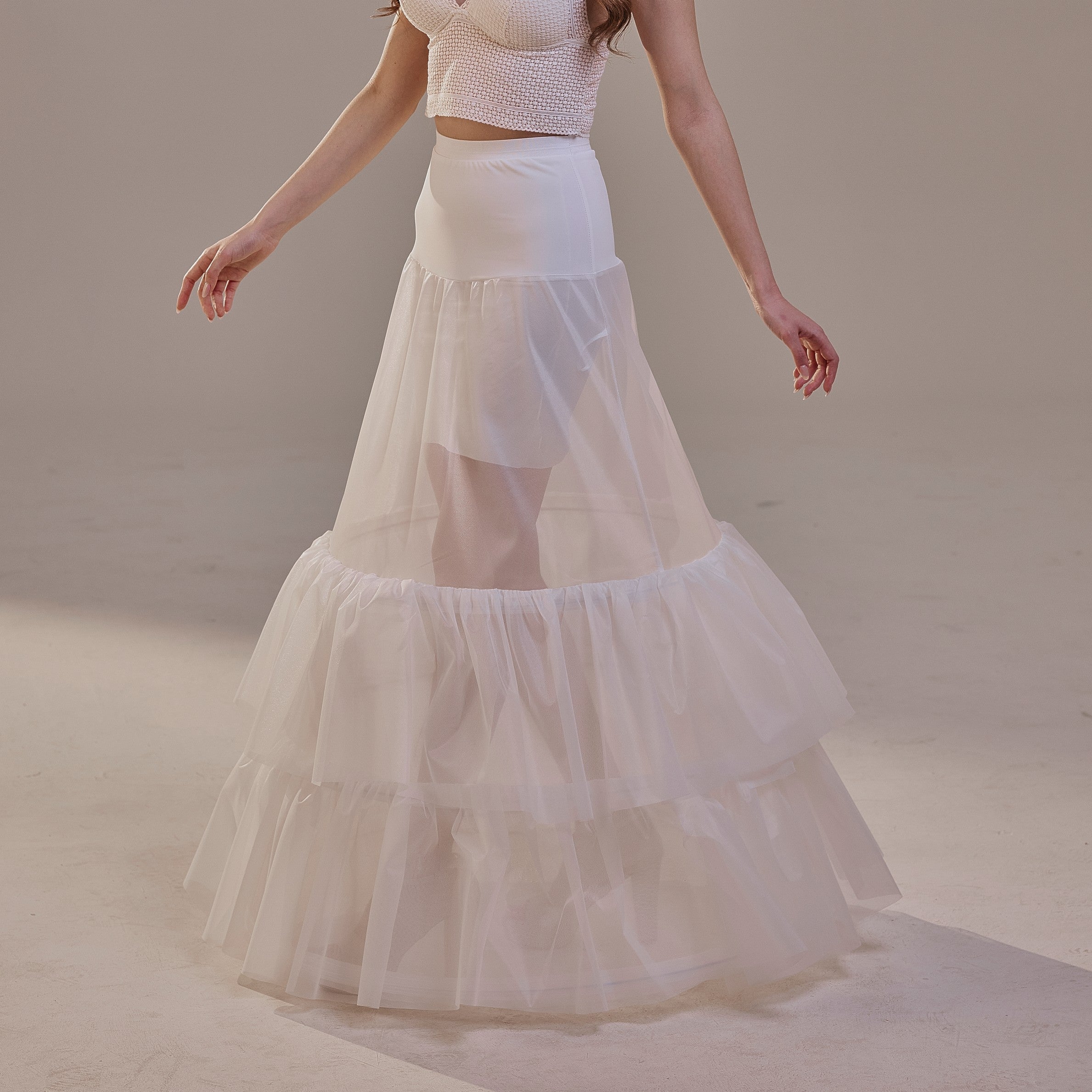 Trumpet Petticoat Skirt with Waist Corsage and 3 Hoops , Bridal Crinoline Slip – Bridal Port, view 9