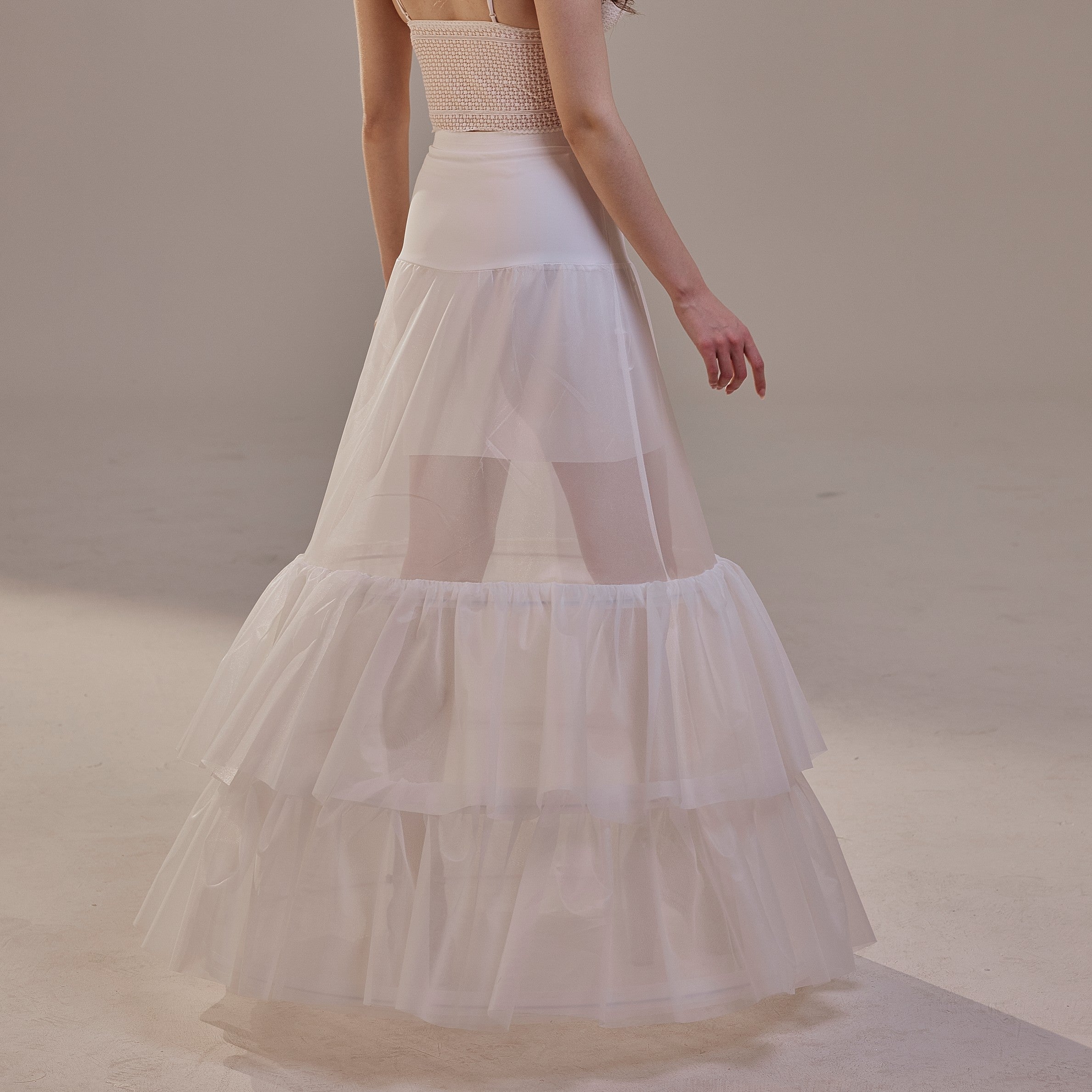 Trumpet Petticoat Skirt with Waist Corsage and 3 Hoops , Bridal Crinoline Slip – Bridal Port, view 10