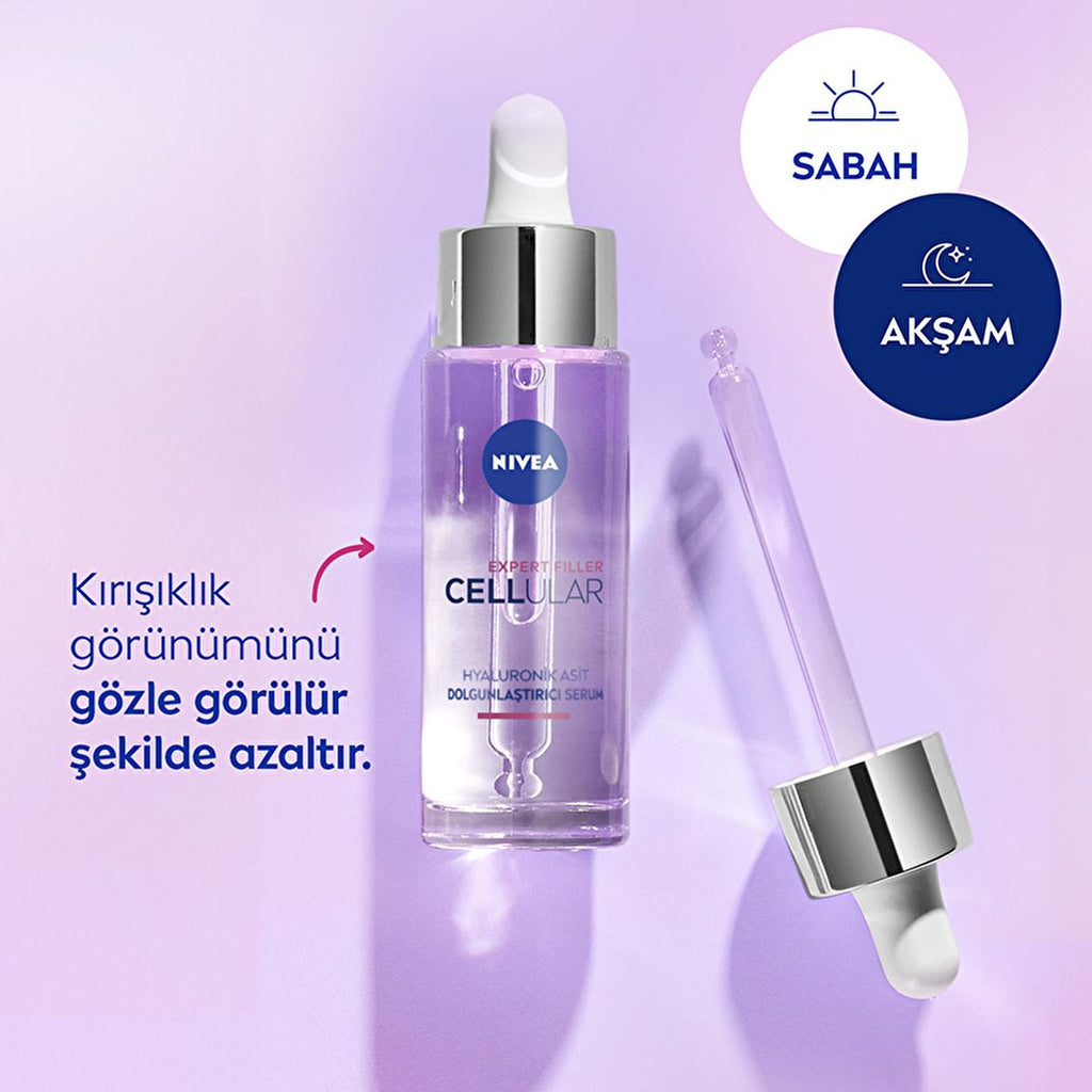 NIVEA Anti-Aging Facial Serum - Cellular Expert Filler Hyaluronic Acid Plumping Serum for Wrinkles, Hydration, and Skin Elasticity