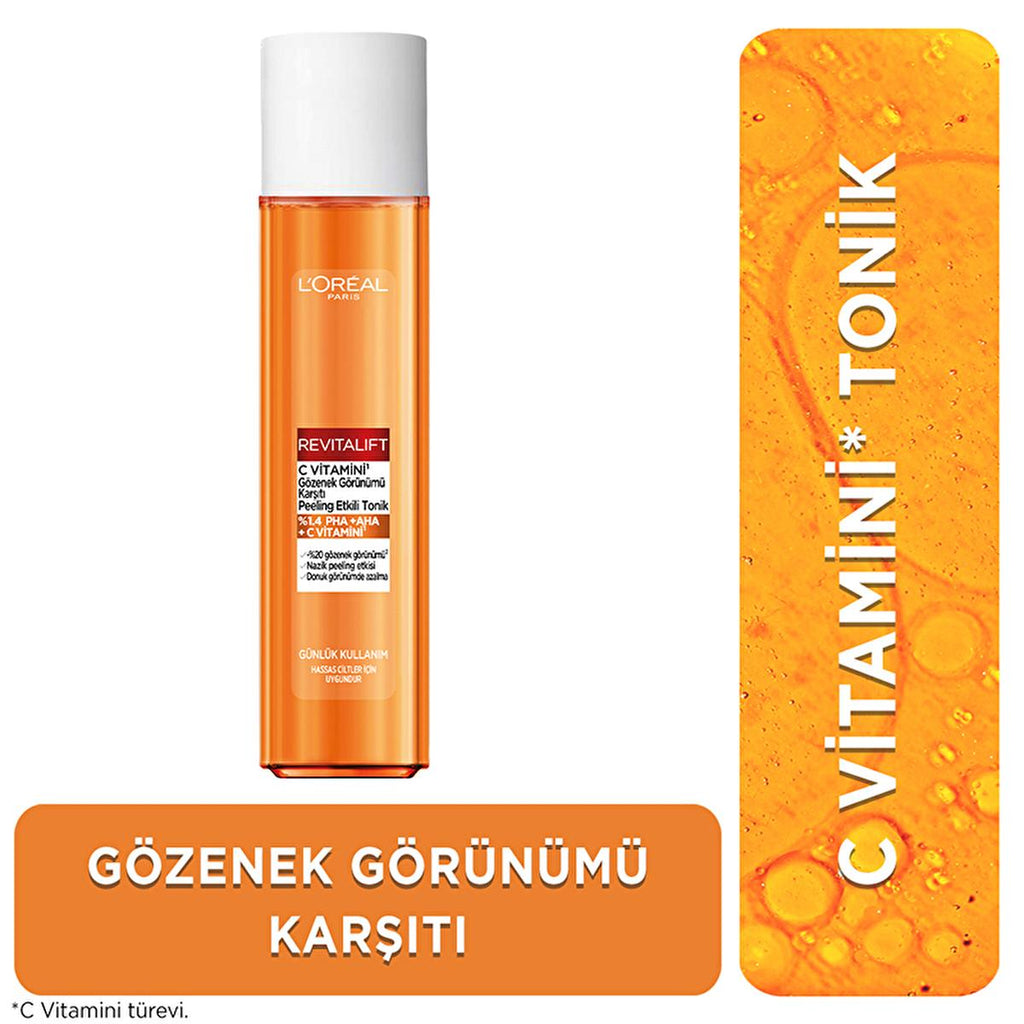 L'Oreal Paris Revitalift Vitamin C Toner: Exfoliating PHA AHA, Brightens Dull Skin & Minimizes Pores - Gentle & Effective