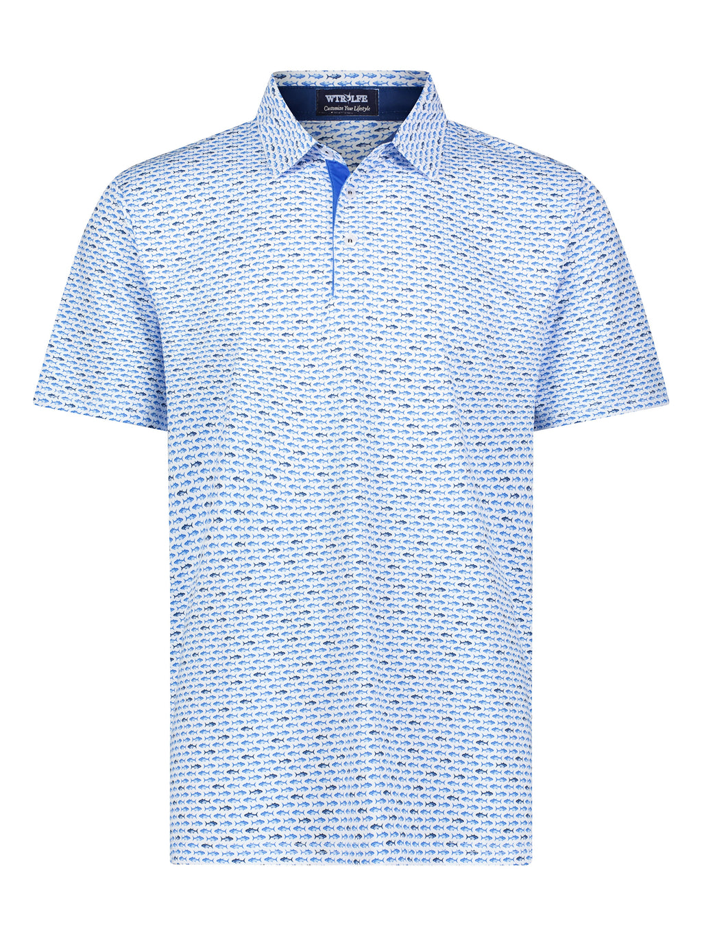 White Water Life Tuna Performance Polo Light Blue Navy — main product shot