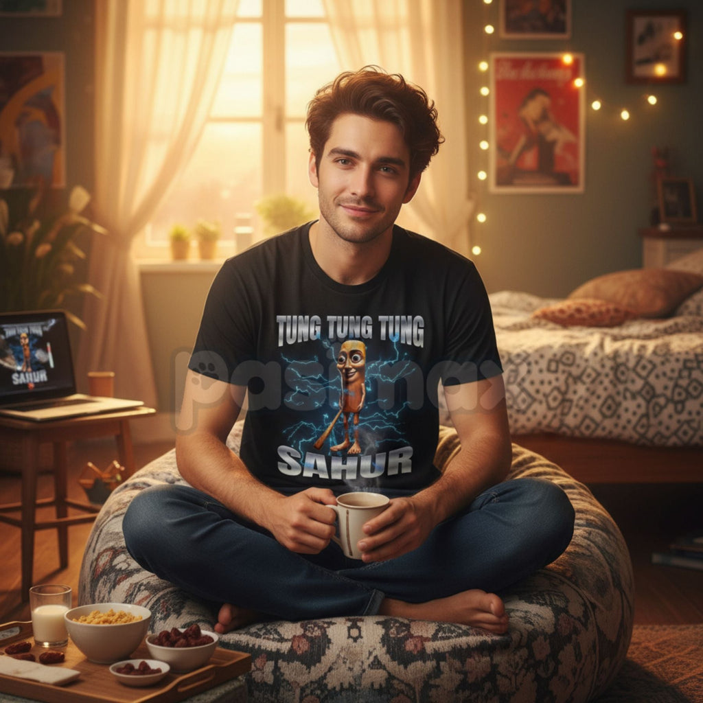 "Tung Tung Tung Sahur" Traditional Design T-Shirt – Festive Ramadan Beat Graphic Tee, Premium 100% Cotton Cultural Heritage Top, Soft Lived-In Heavyweight Comfort Shirt, Made in USA