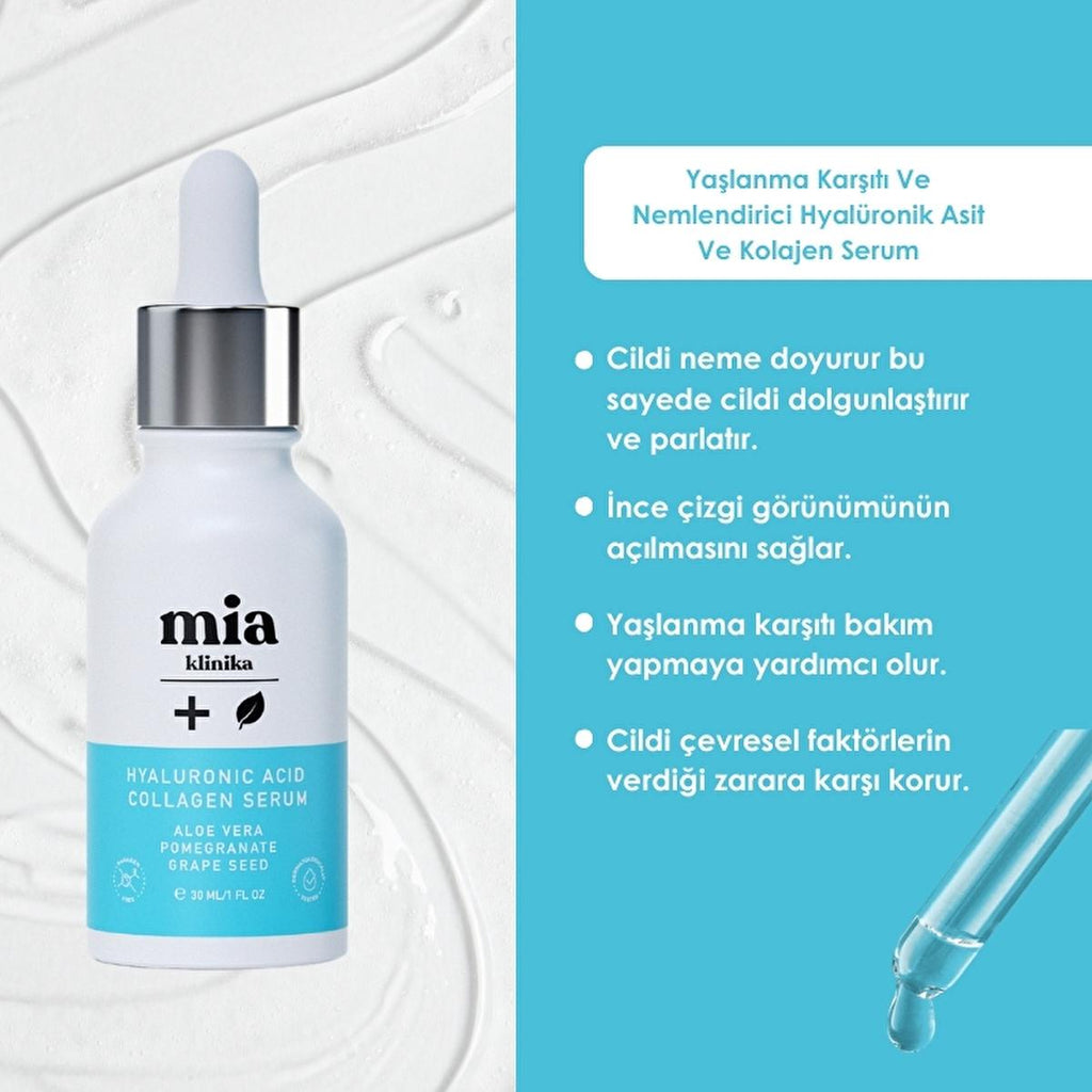 Mia Klinika Hyaluronic Acid and Collagen Face Serum - Anti-aging Moisturizing Skincare for Fine Wrinkle Reduction