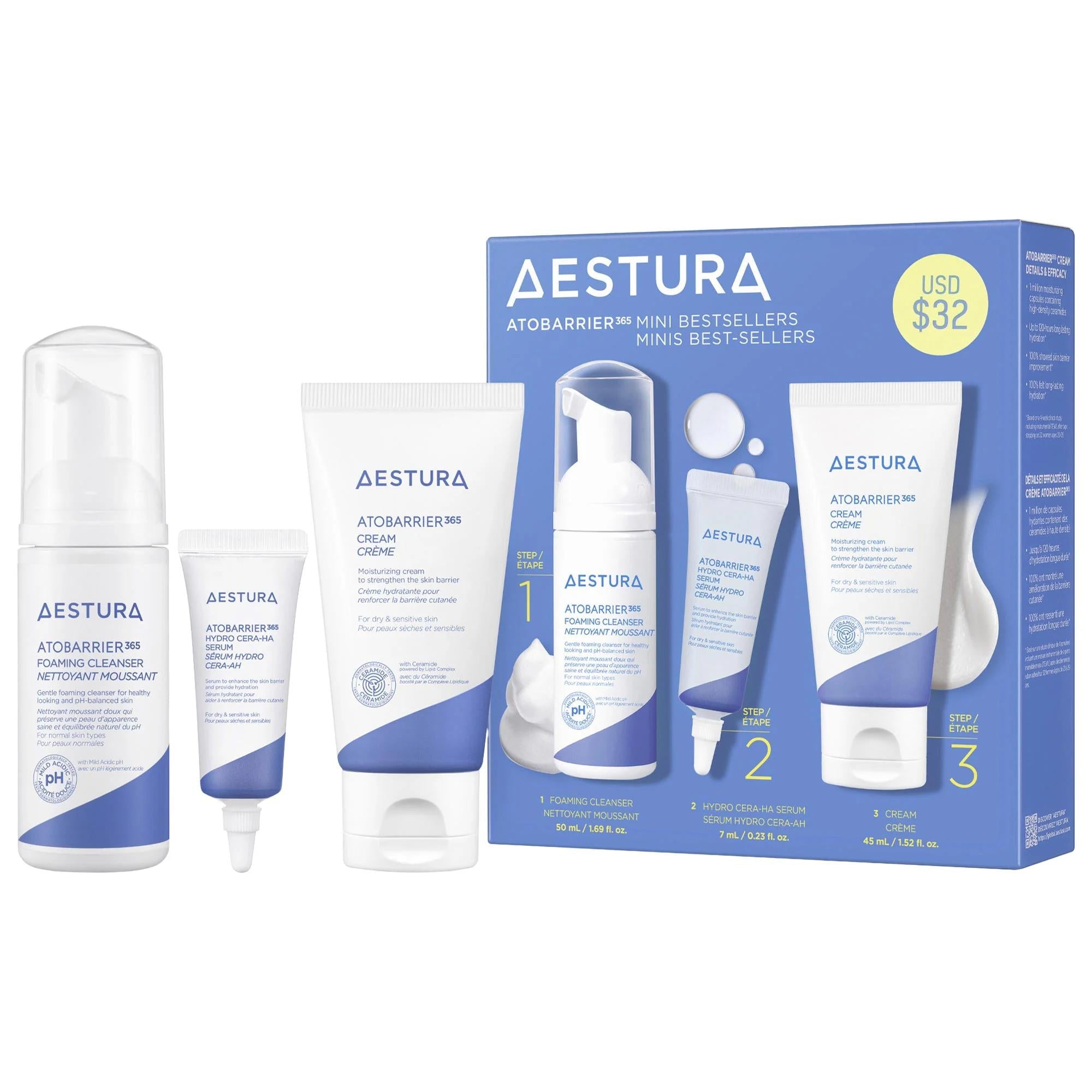 ATOBARRIER365 Mini Hydrating Skincare Kit for Sensitive Skin - Gentle, Vegan, Gluten-Free - Korean Skincare