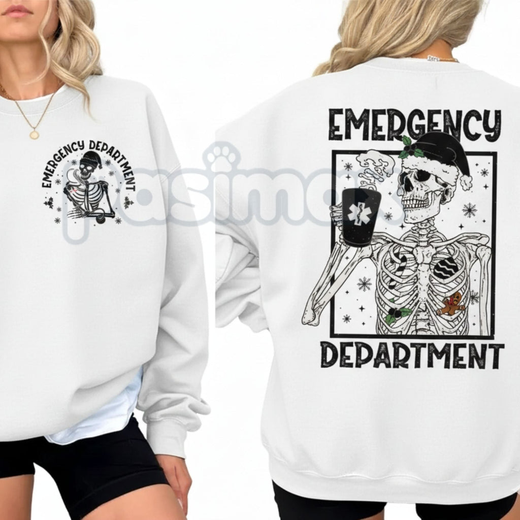 Pasimax Twice the Patients Emergency Department Christmas Sweatshirt | Funny ER Holiday Staffing Jumper | Medical Chaos Xmas 