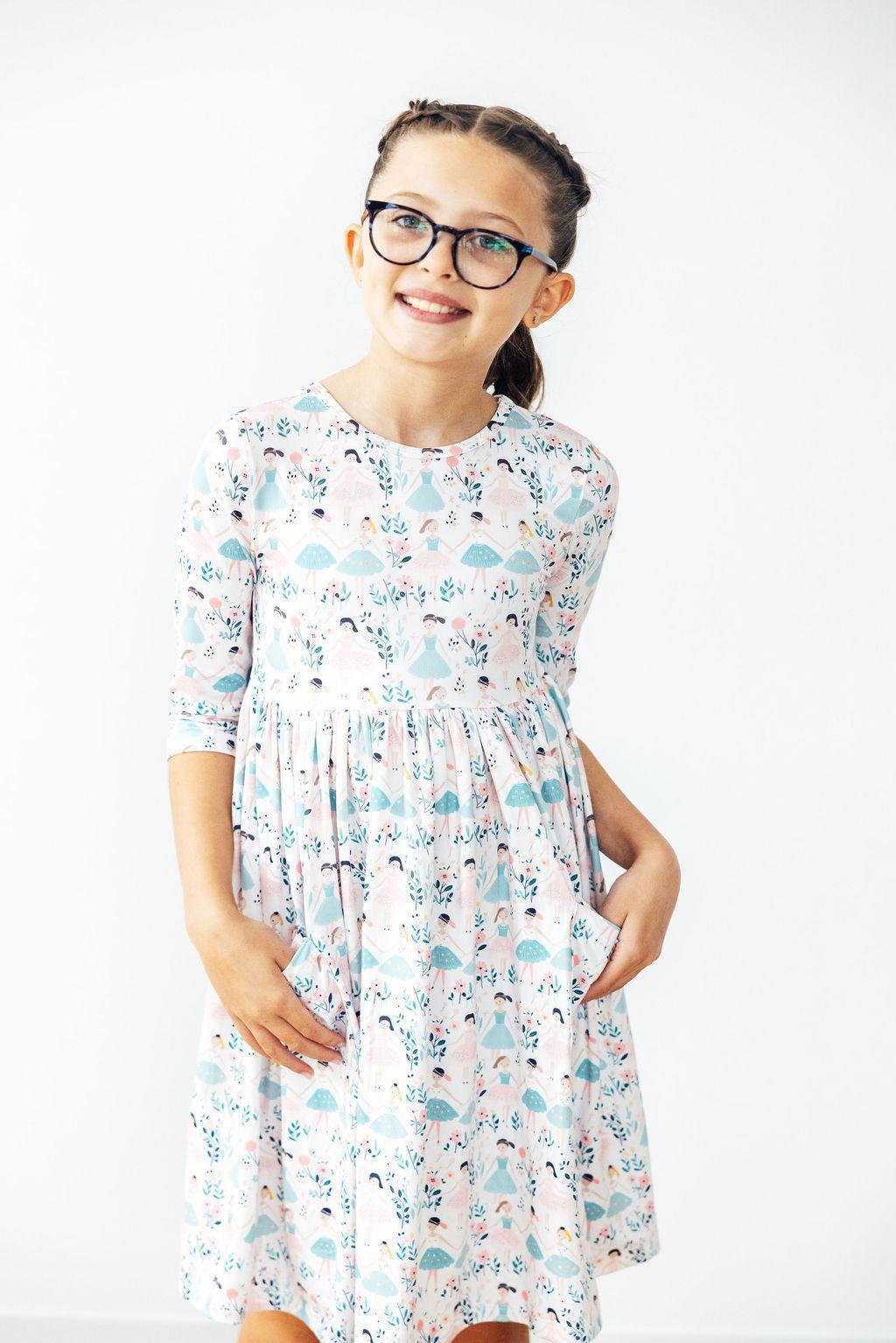 Mila & Rose ® Twinkle Toes 3/4 Sleeve Pocket Twirl Dress — detail close-up