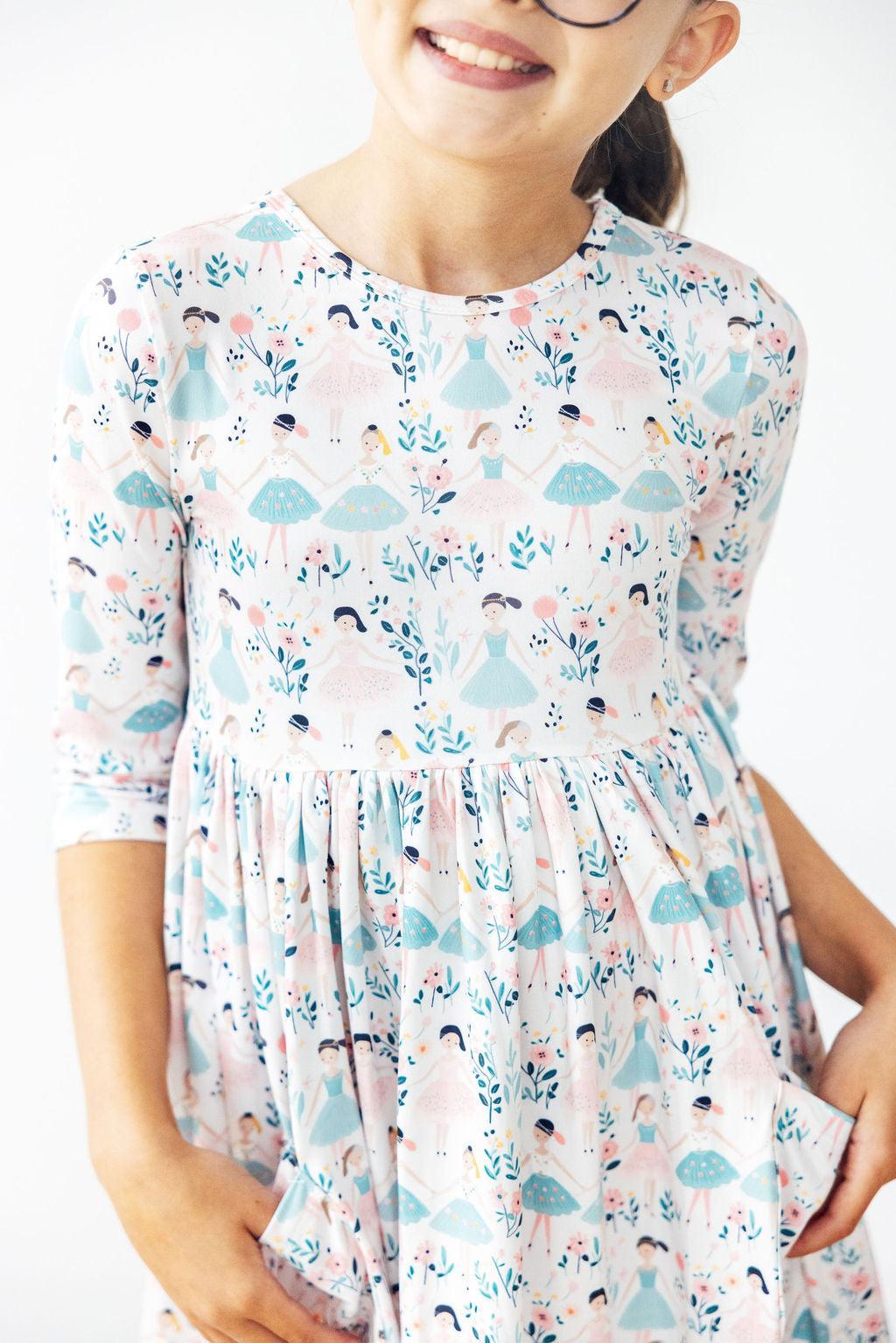 Mila & Rose ® Twinkle Toes 3/4 Sleeve Pocket Twirl Dress — lifestyle context