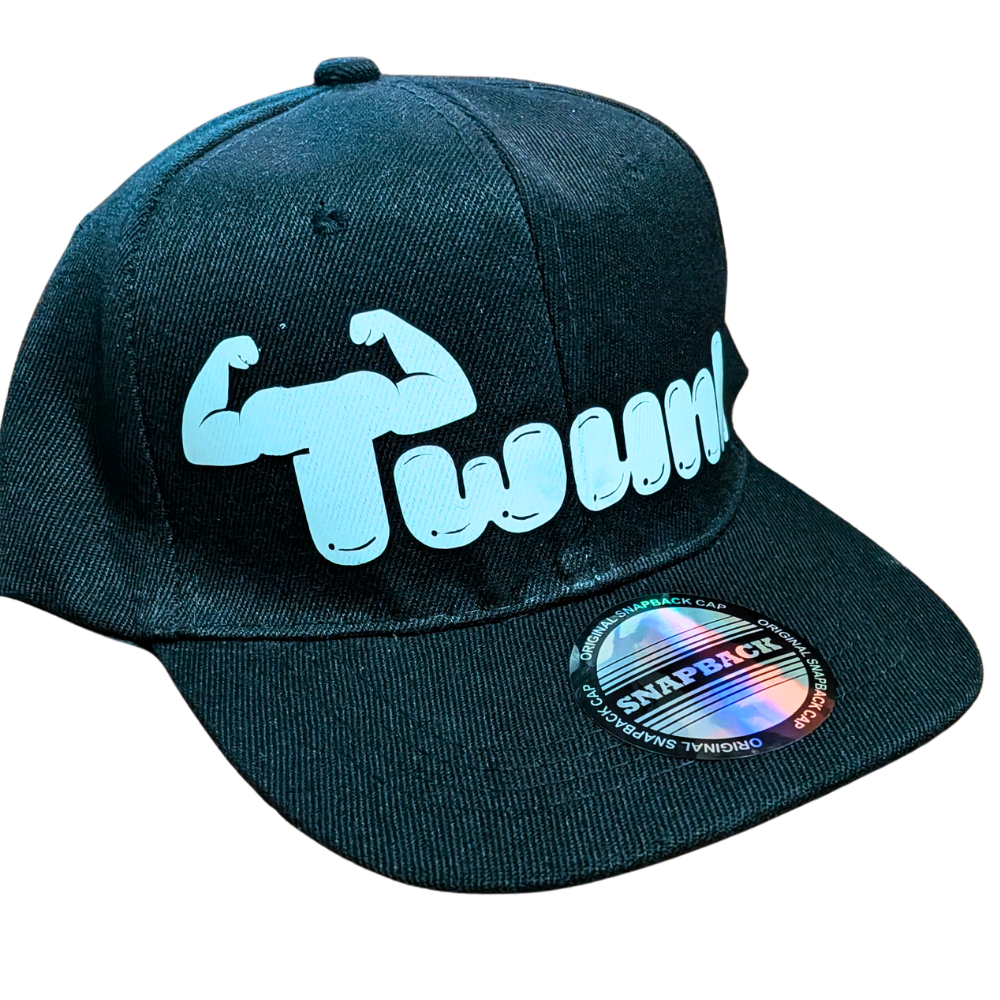 Hustle City Clothing Twunk Snapback Flat Bill Hat — detail close-up