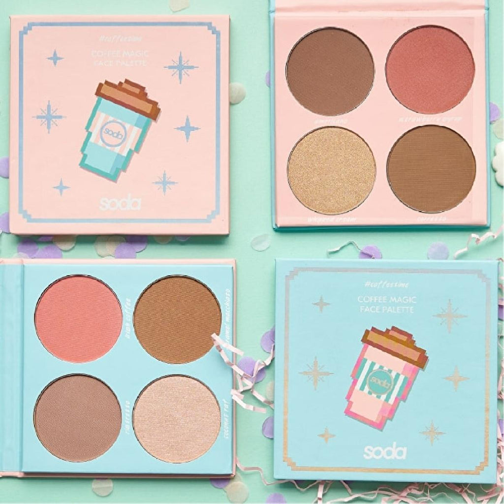 Soda Coffee Magic 4-in-1 Makeup Palette - Contour, Blush, Highlighter & Bronzer for All Skin Tones