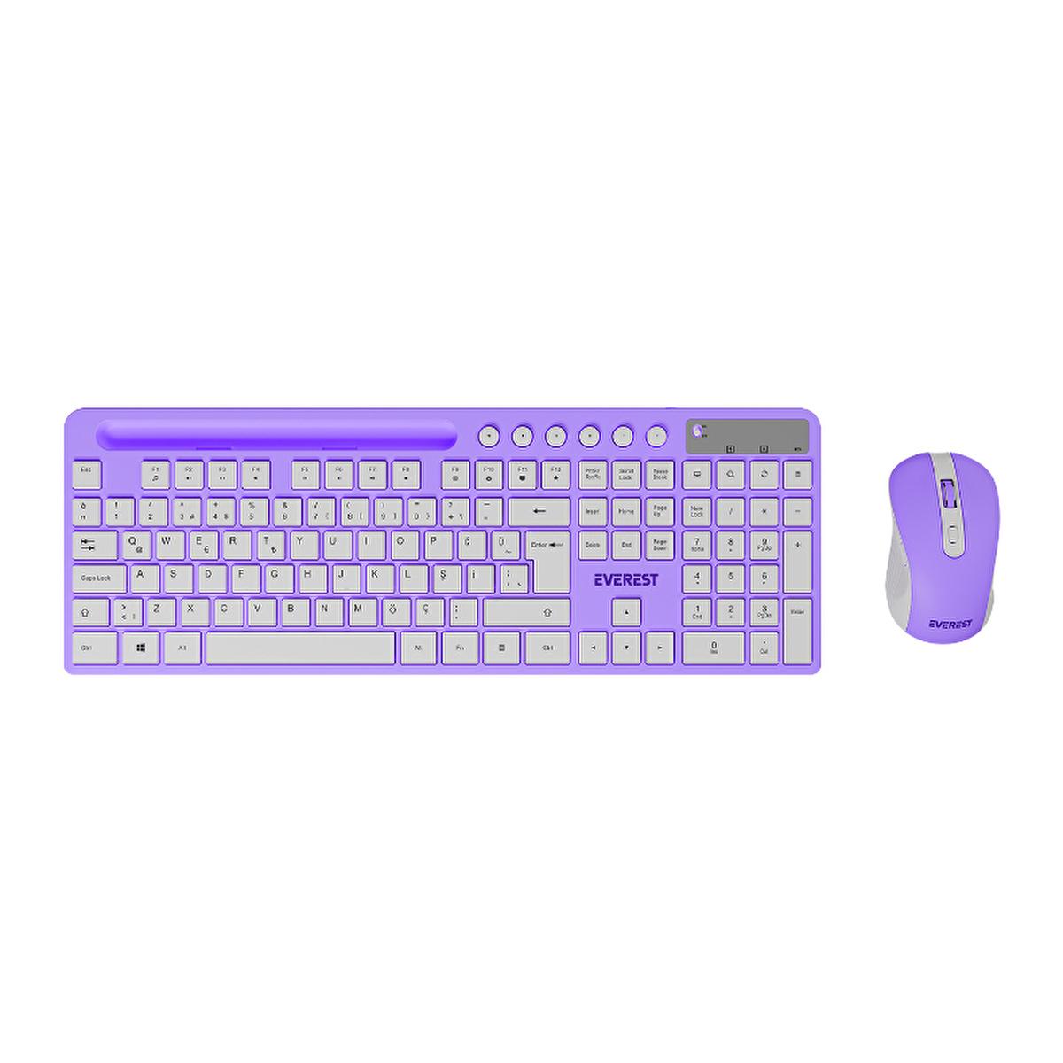 Everest Purple White Wireless Keyboard and Mouse Set KM-730 - Clutter-Free Computing, Adjustable DPI, Power Saving Mode