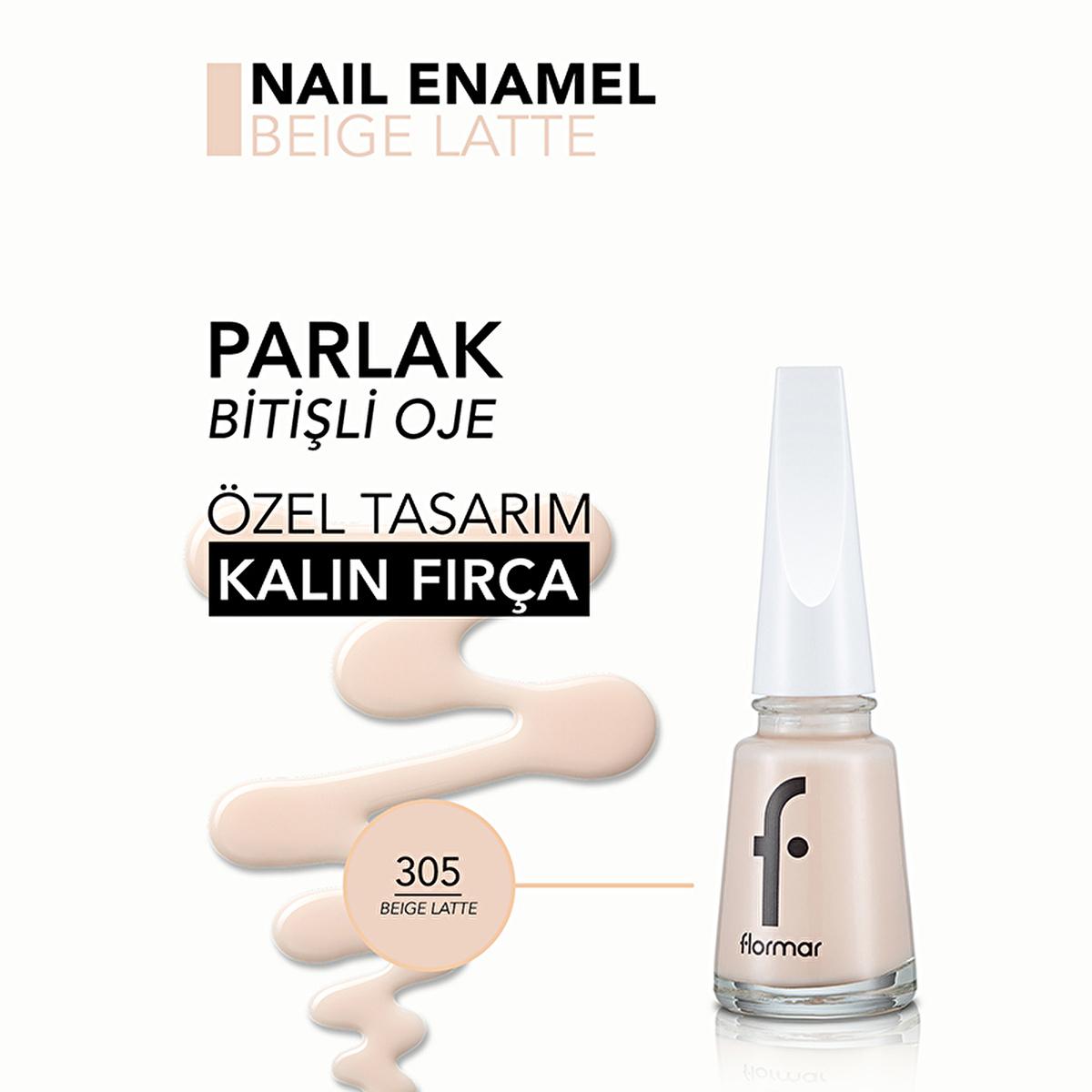 Flormar Nail Enamel - Beige Latte 305 | High Pigment, Long-Lasting