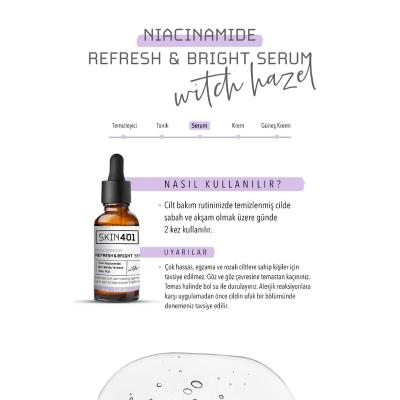 Skin401 Niacinamide Refresh Bright Serum 30ml - Brightens, Hydrates, and Minimizes Pores - Vegan & Cruelty-Free
