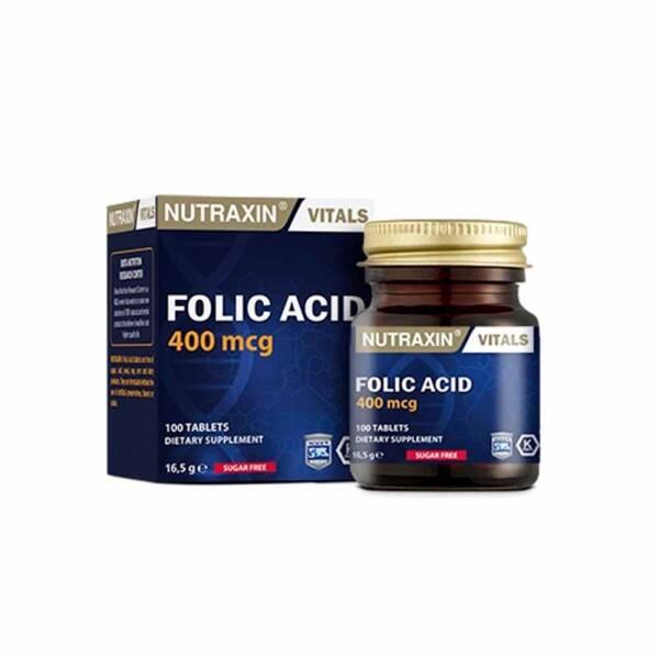 Nutraxin Folic Acid 400 mcg Dietary Supplement - 100 Tablets, Vegan & Allergen-Free