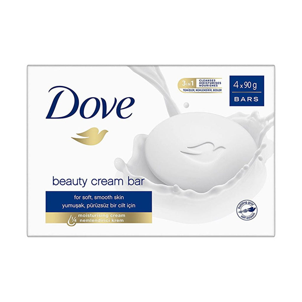 Dove Moisturizing Beauty Cream Bar Soap - Sulfate-Free, Gentle Cleanser for Sensitive Skin, 4 x 90g