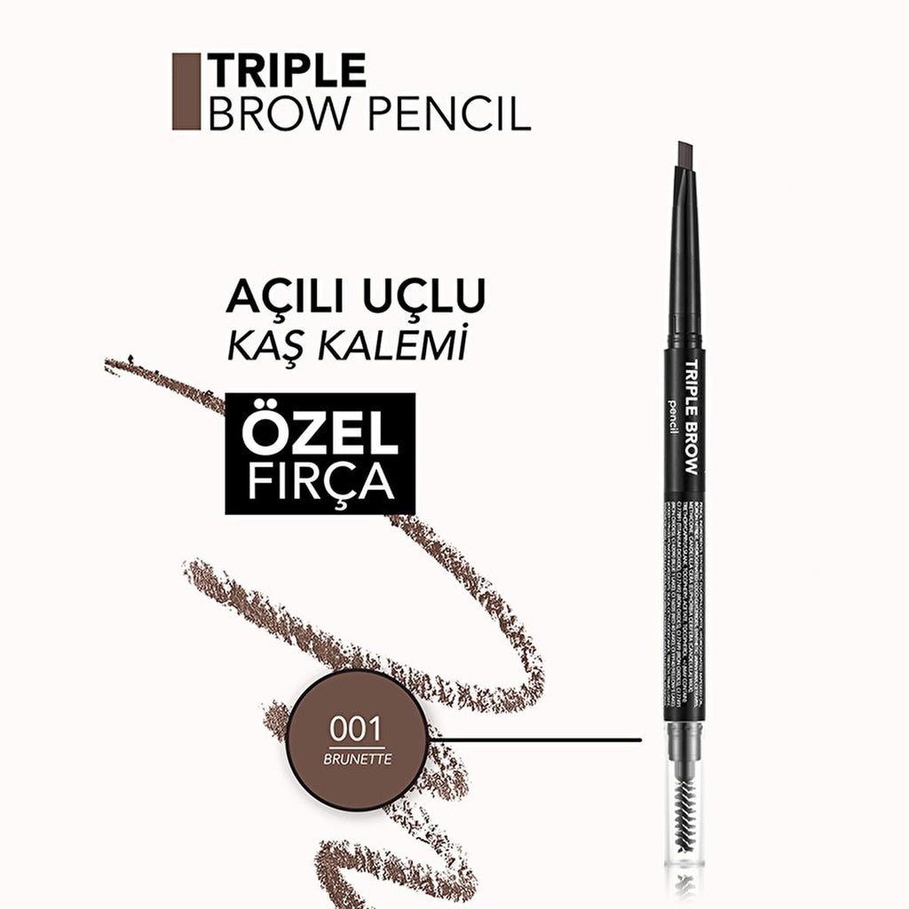 Flormar Triple Brow Pencil with Powder and Brush - Multi-Functional Eyebrow Makeup