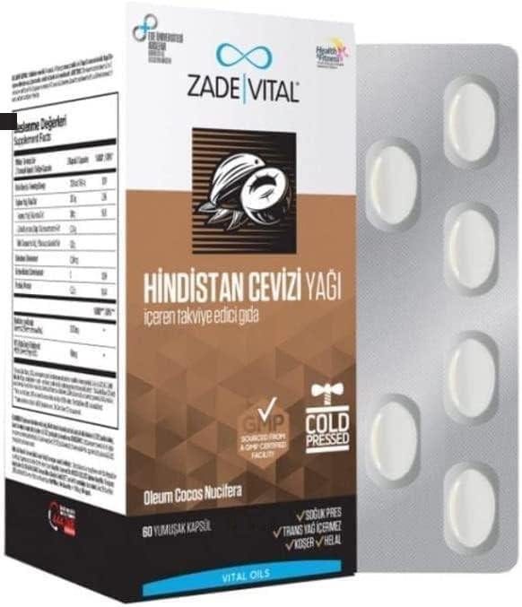 Zade Vital Coconut Oil Supplement - 60 Softgel Capsules, Cold-Pressed, Kosher & Halal Certified