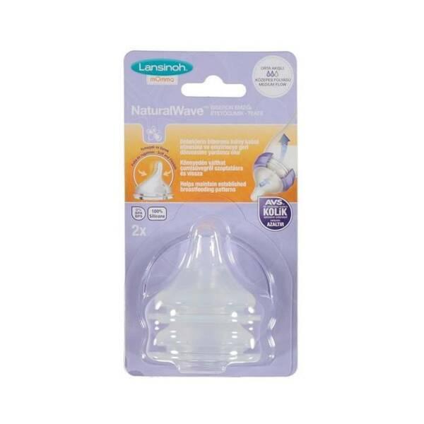 Lansinoh Natural Wave Baby Bottle Nipple - Medium Flow, BPA-Free Silicone, 2 Count