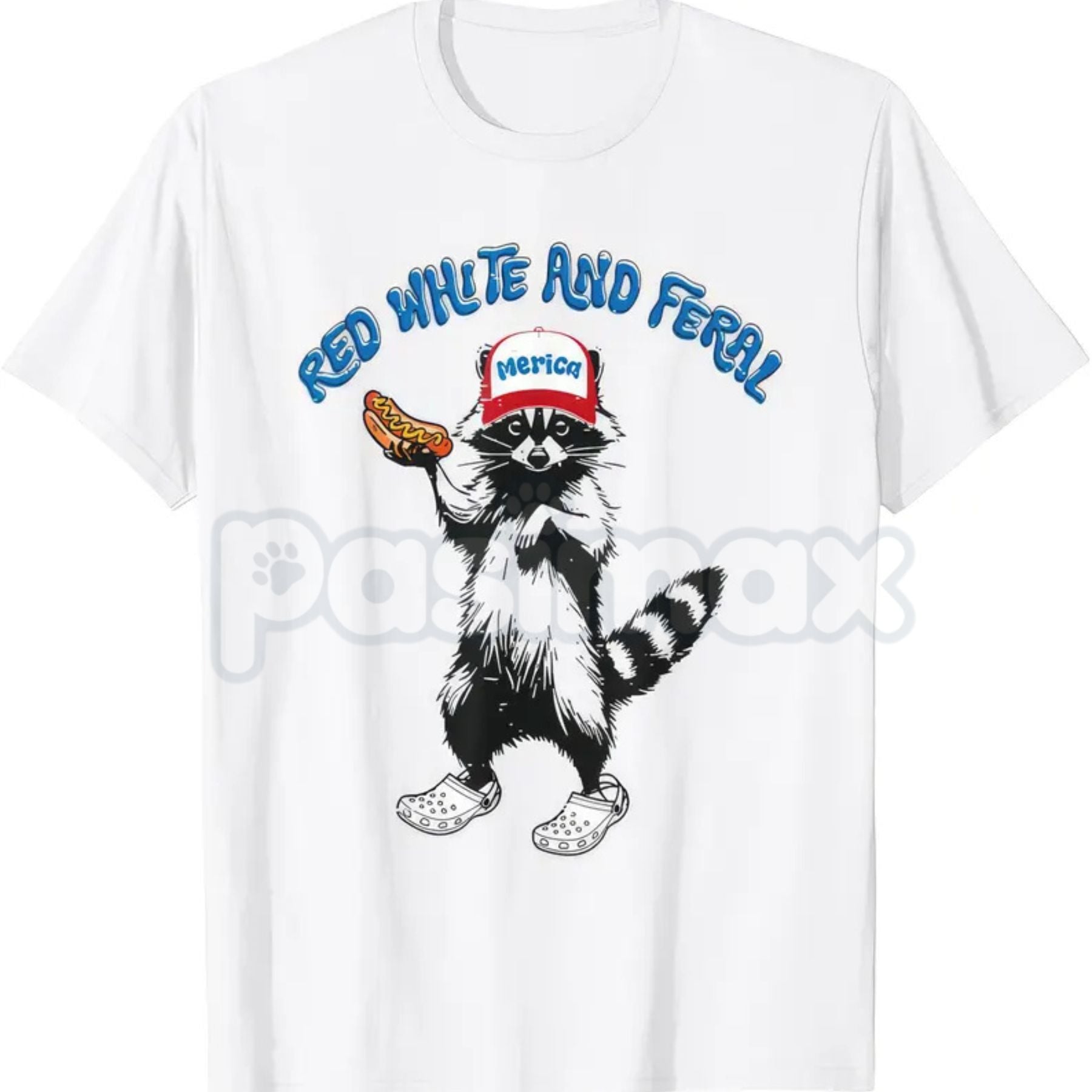 USA "Feral Raccoon" Red White & Blue T-Shirt – Funny Patriotic Trash Panda Tee, Premium 100% Cotton American Chaos Top, Soft Lived-In Heavyweight Rowdy Raccoon Shirt, Made in USA