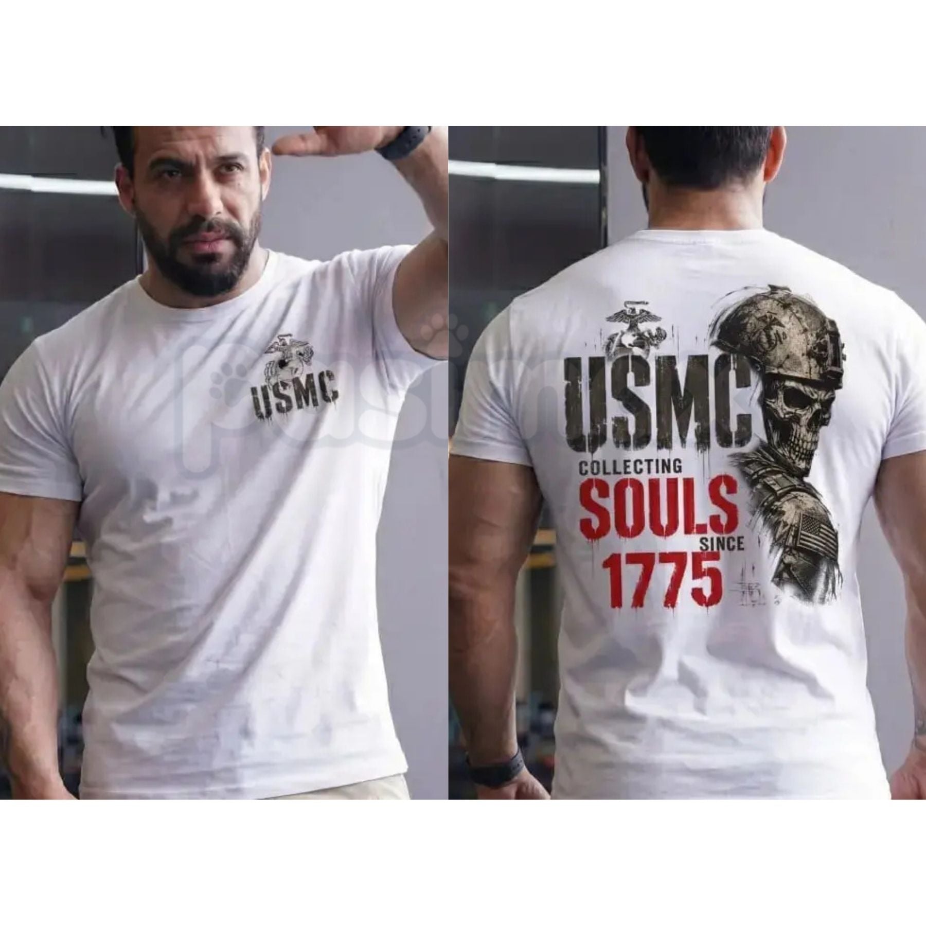 USMC 1775 Skull Print T-Shirt – Marine Corps Birthday Graphic Tee, Classic US Marine Vet Pride Unisex Cotton Shirt