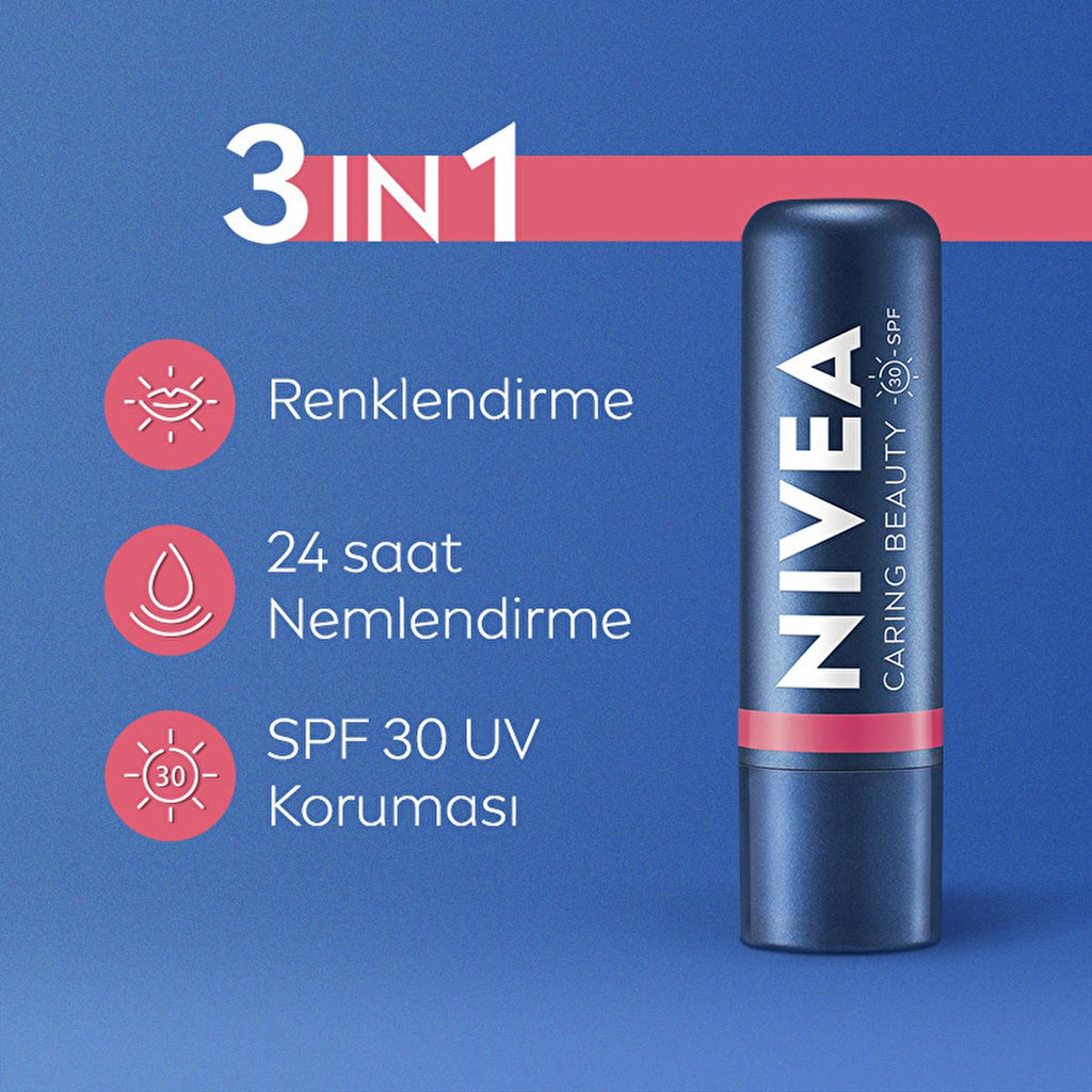 NIVEA Colored Lip Care Cream with SPF30 UV Protection - Moisturizing, Natural Ingredients, 3-in-1 Formula