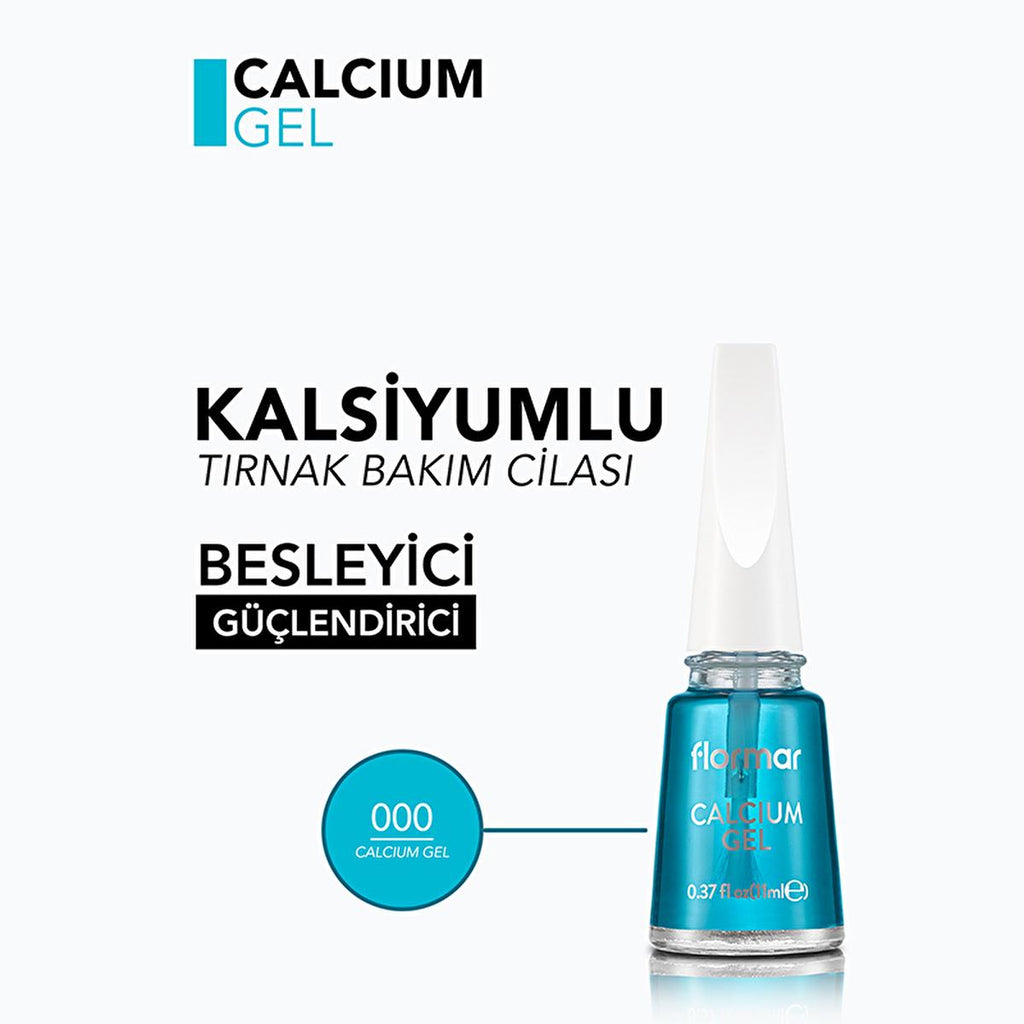 Flormar Calcium Gel Nail Strengthening Base Coat & Nail Polish - Nourishing, Glossy Finish, Nail Care for Weak Brittle Nails