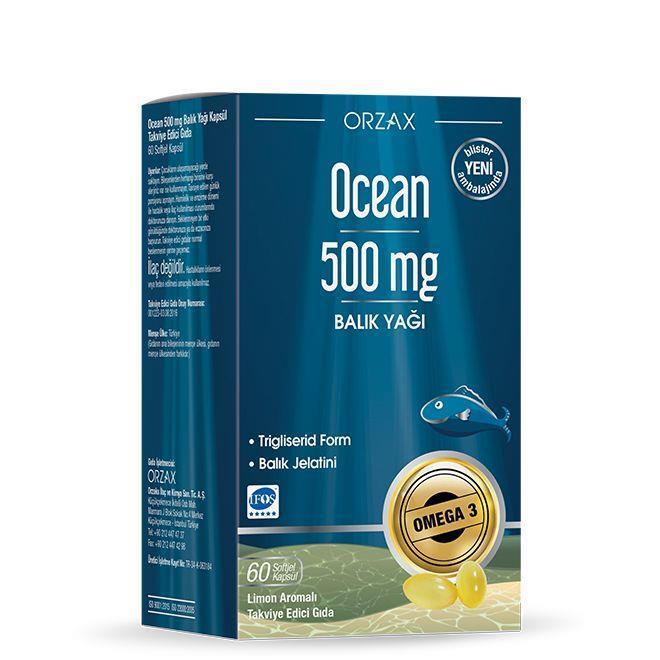 Ocean Omega-3 Fish Oil Capsules 500mg - 60 Count Dietary Supplement for Heart Health