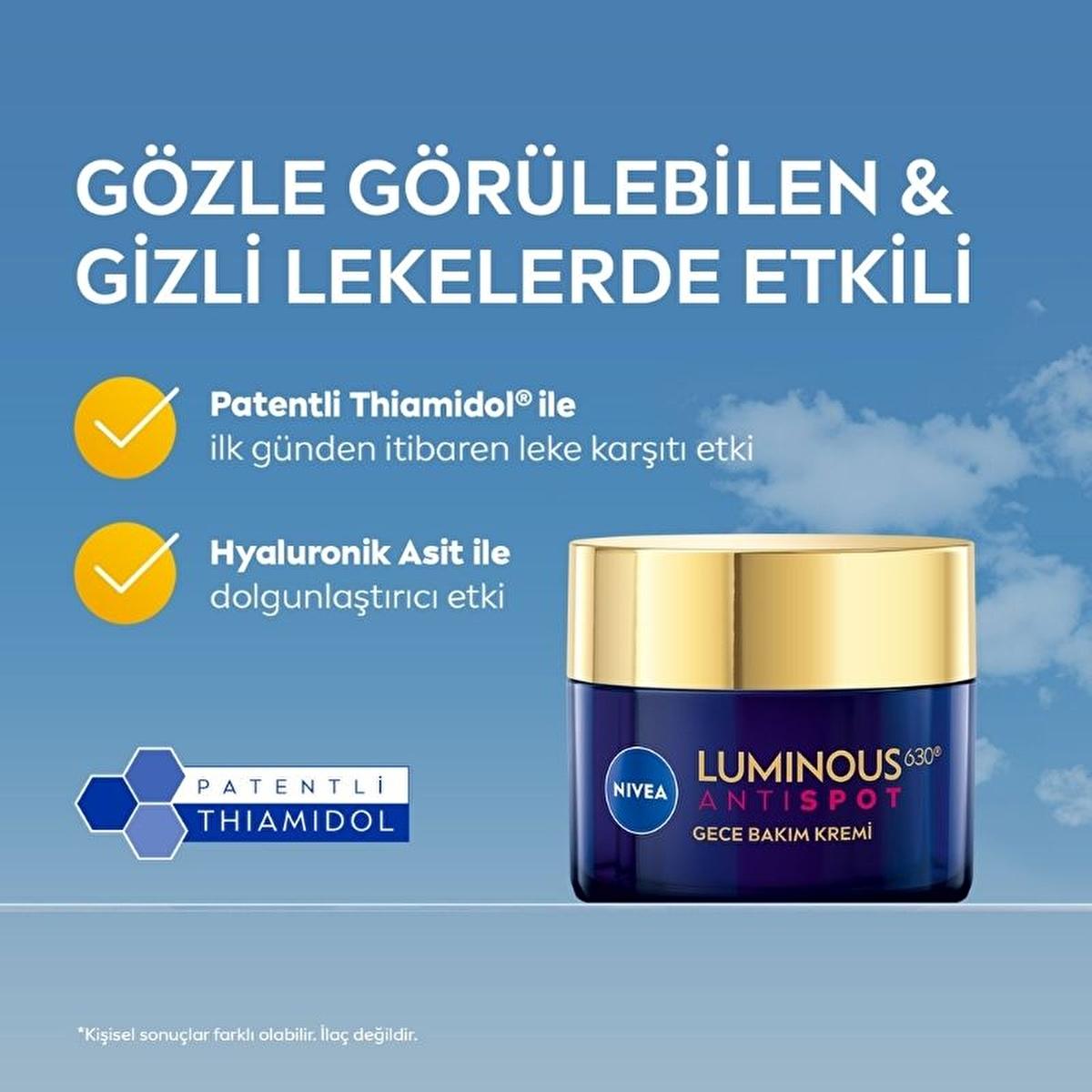 Nivea Luminous630 Anti-spot Night Face Cream - Thiamidol & Hyaluronic Acid for Dark Spot Correction & Hydration