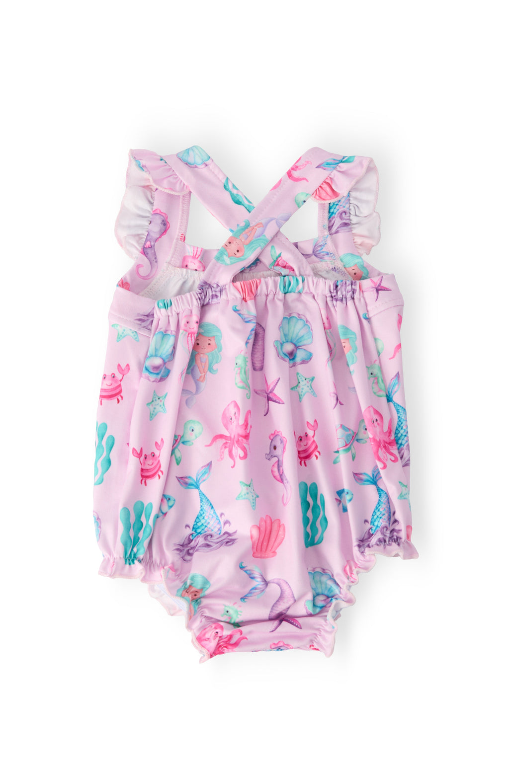 Mila & Rose ® Under the Sea Ruffle Cross Back Romper — detail close-up