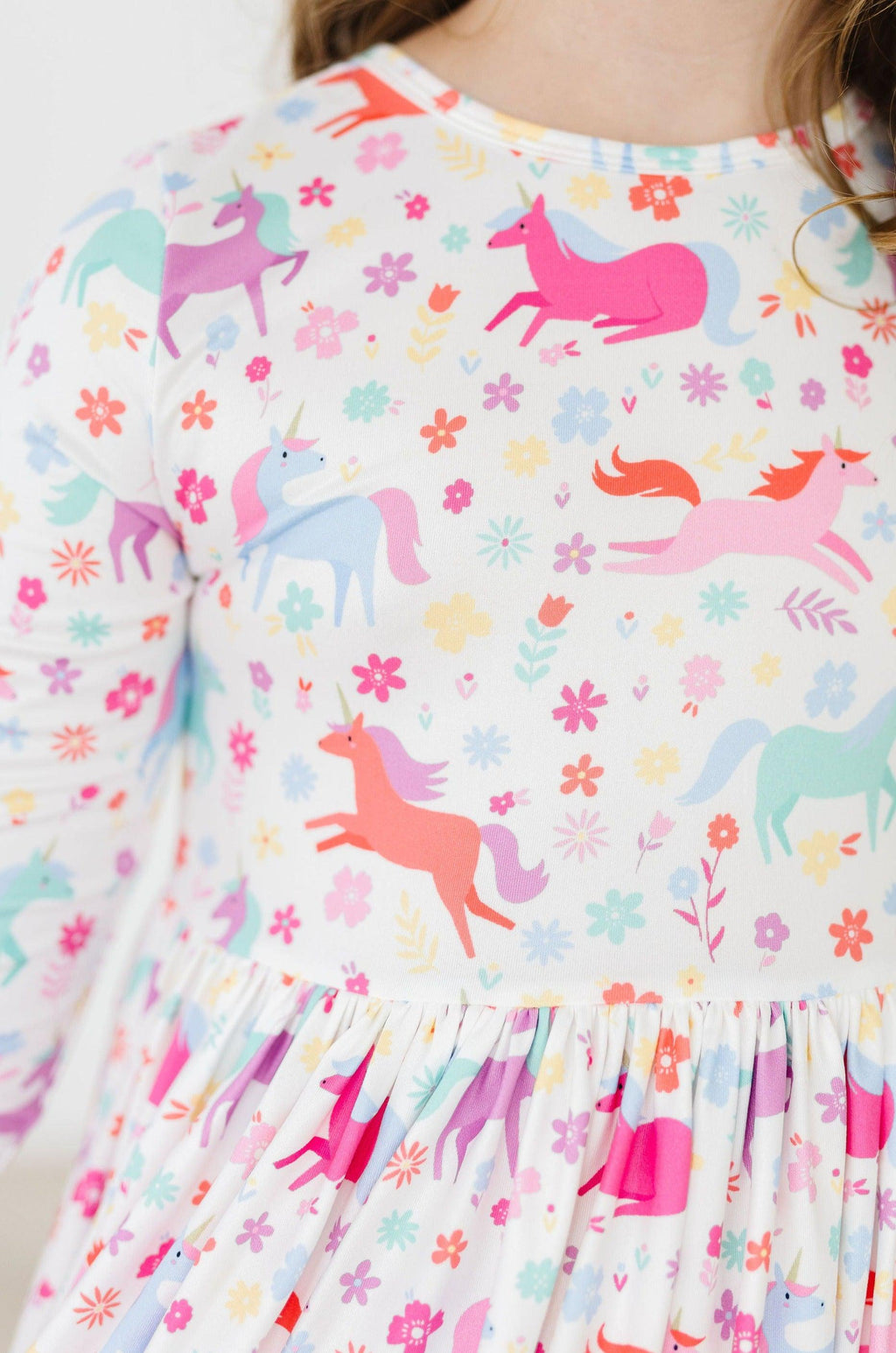 Mila & Rose ® Unicorn Wish 3/4 Sleeve Pocket Twirl Dress — detail close-up