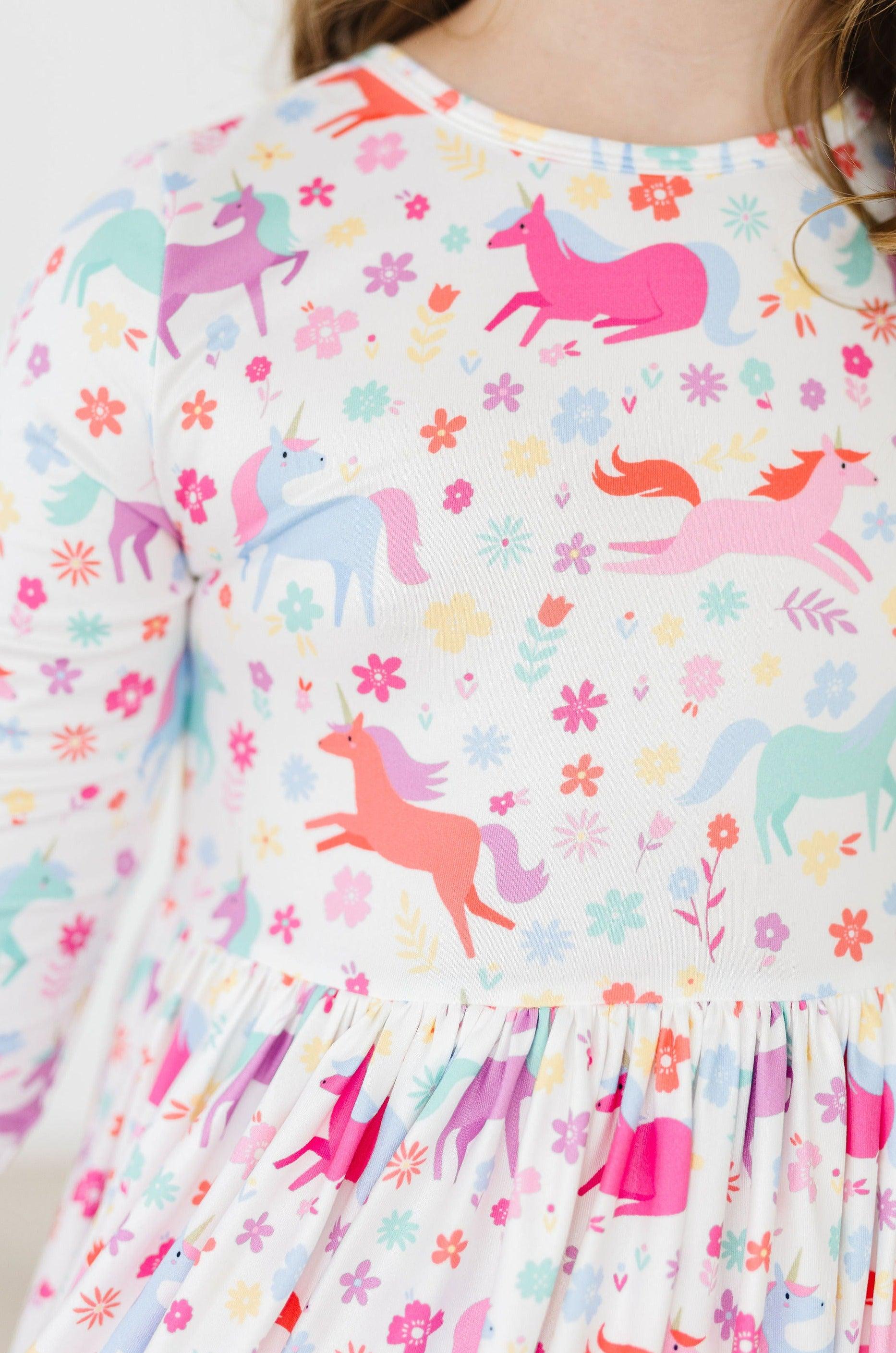 Mila & Rose ® Unicorn Wish 3/4 Sleeve Pocket Twirl Dress — detail close-up