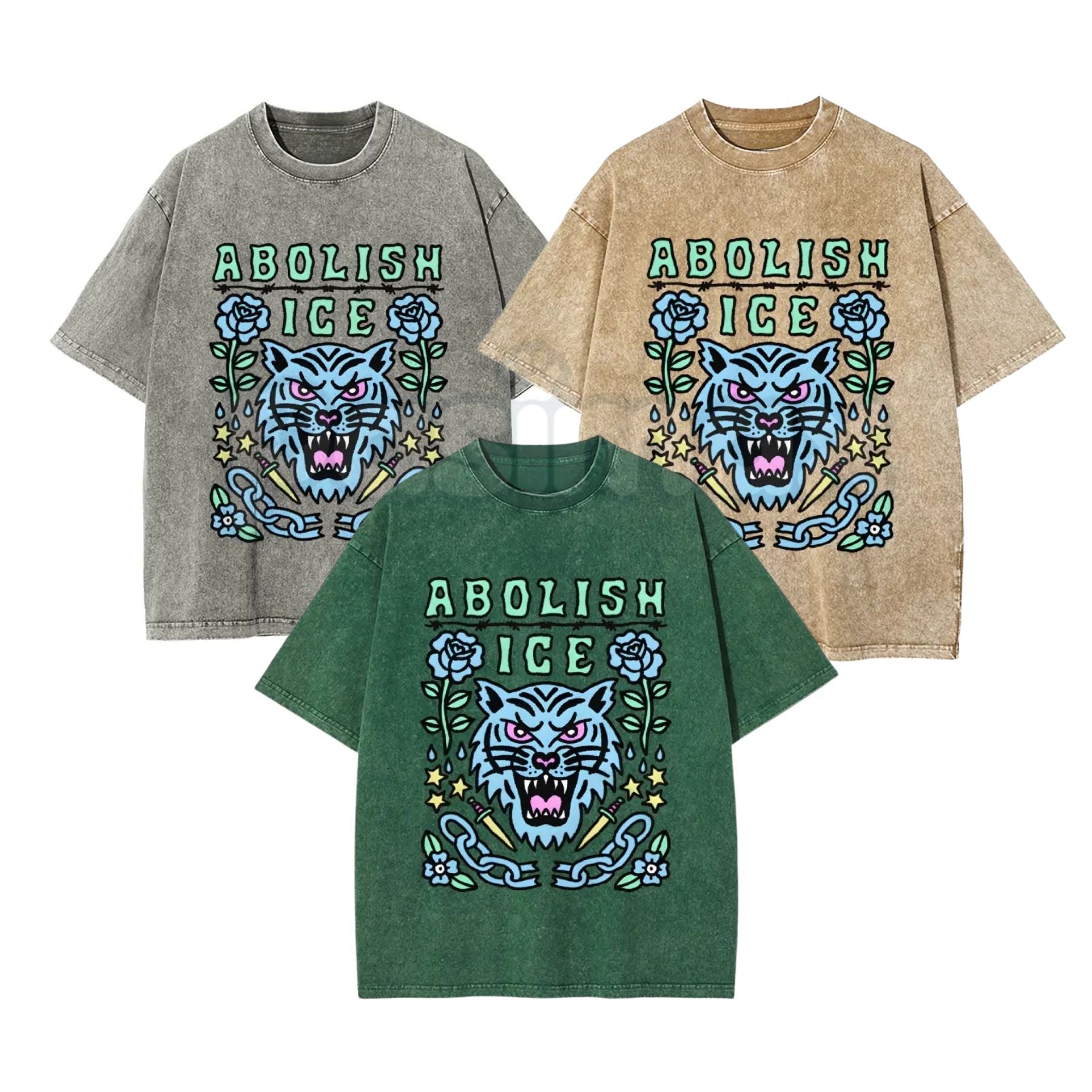 Unisex Abolish ICE Vintage Washed T-Shirt – Satirical Political Graphic Tee, Lightweight Retro Cotton Activist Top