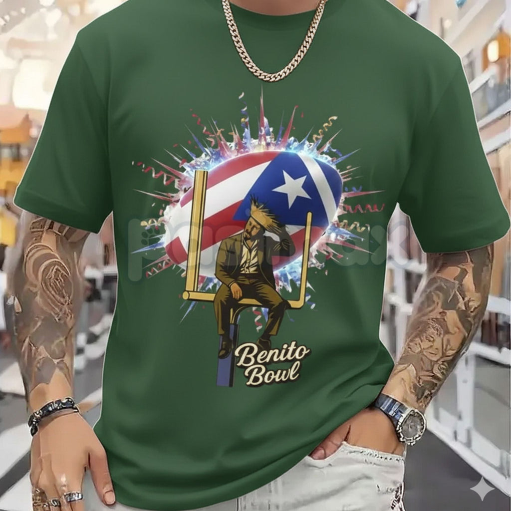 Pasimax Unisex "Benito Bowl" Football Helmet Star T-Shirt - Bad Bunny Inspired Sports Graphic Tee, Premium Heavyweight Varsit