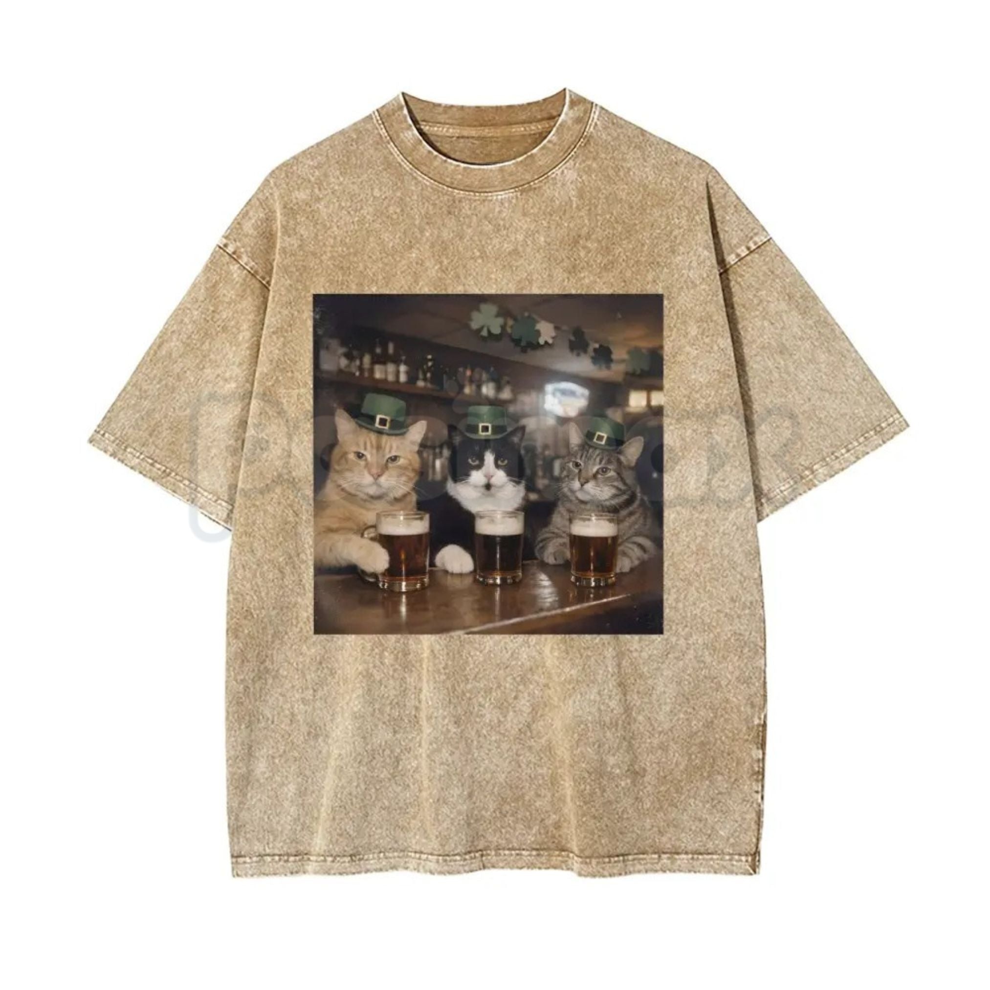 Pasimax Unisex Cat Vintage Shamrock Washed T-Shirt – Funny Lucky Cat St. Patrick’s Day Graphic Tee — main product shot
