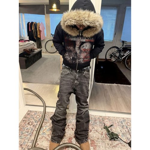 Keys Furr Black Cropped 400GSM Zip-Up Hoodie Streetwear Graphic Y2K Unisex Cotton