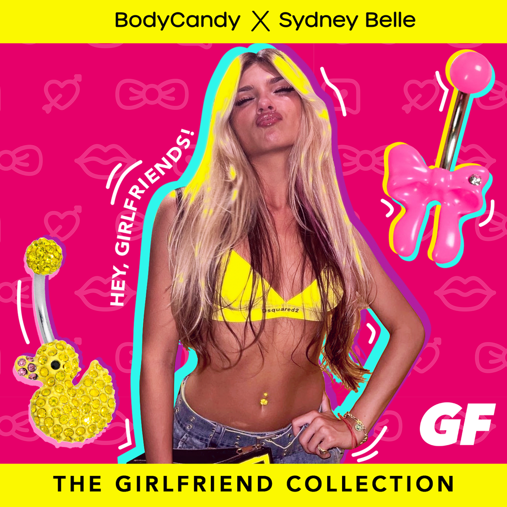 BodyCandy Sydney Belle Girlfriend Collection Sweet Happy Cupcake Pink Blue Double Mount Belly Ring — product on model