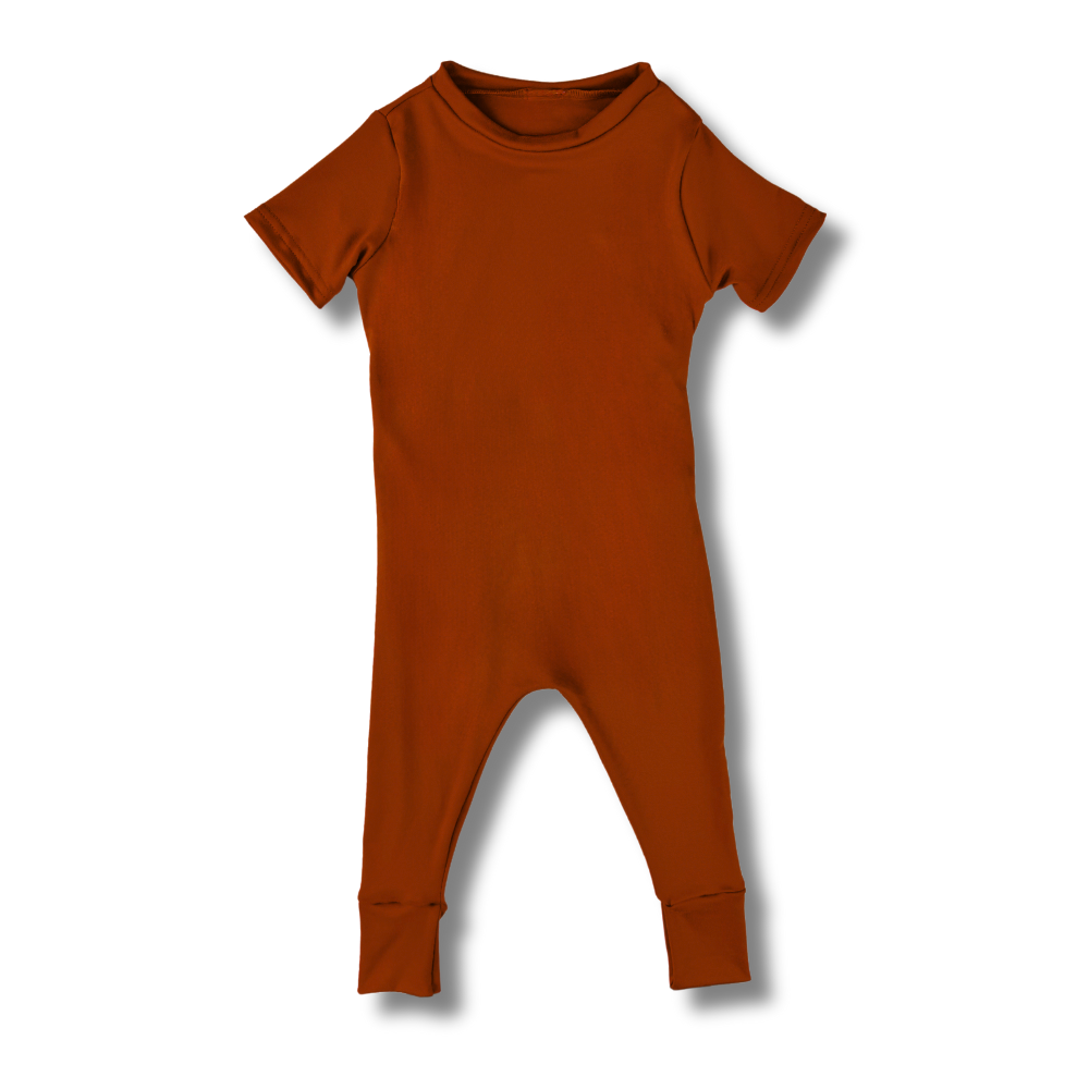 bumblitostore Bamboo Short Sleeve Romper in Brick — main product shot