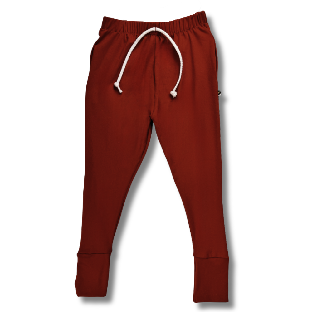 bumblitostore Bamboo Jogger Pants in Brick — detail close-up