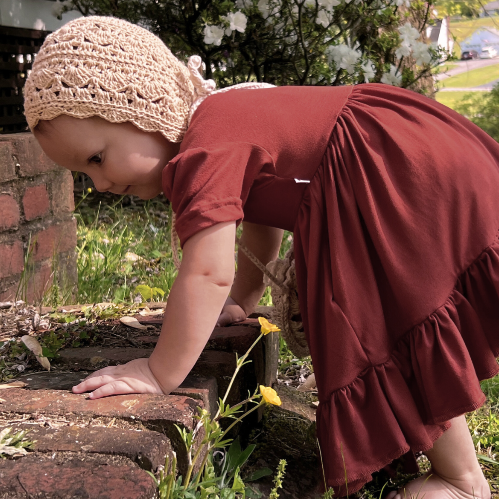 bumblitostore Bamboo Short Sleeve Twirl Dress in Brick — main product shot