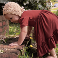 bumblitostore Bamboo Short Sleeve Twirl Dress in Brick — main product shot