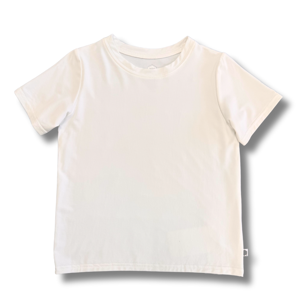 bumblitostore Bamboo Short Sleeve Crew Neck Tee in Ivory — detail close-up