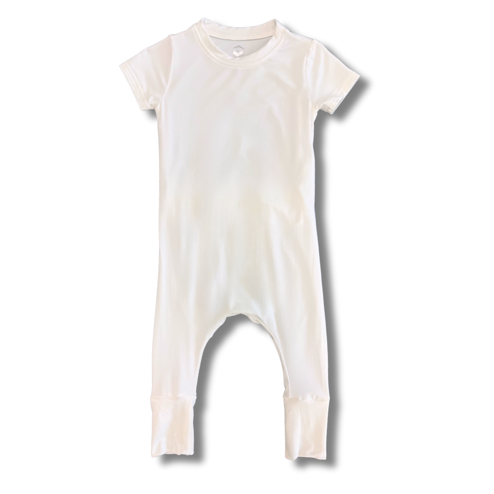 bumblitostore Bamboo Short Sleeve Romper in Ivory — detail close-up