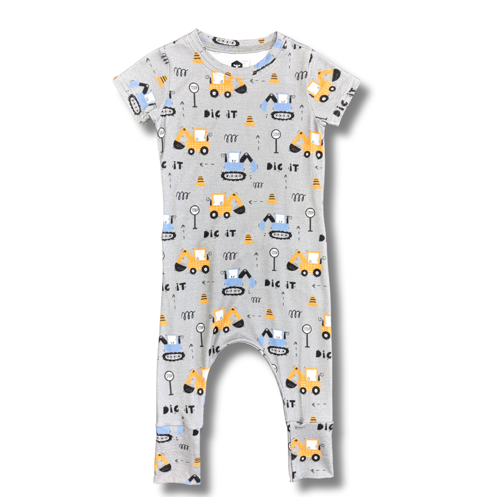 bumblitostore Bamboo Short Sleeve Romper in Dig It — main product shot