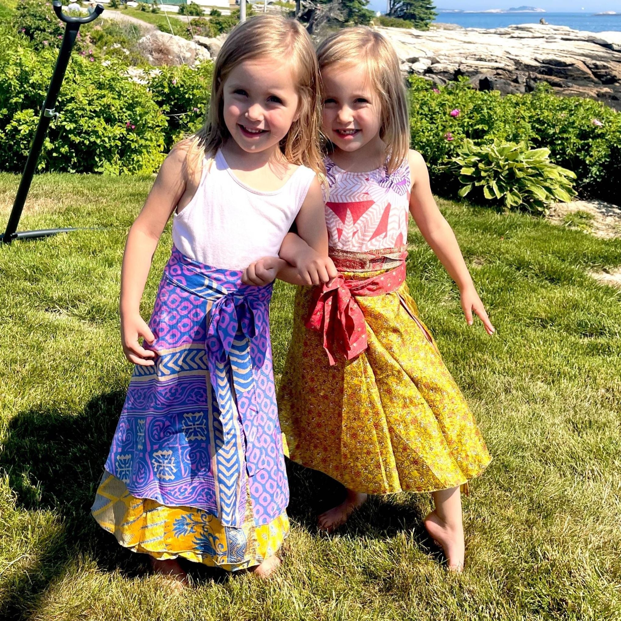 Darn Good Yarn Kids Skirt – Recycled Sari Magic — Darn Good Yarn branding close-up