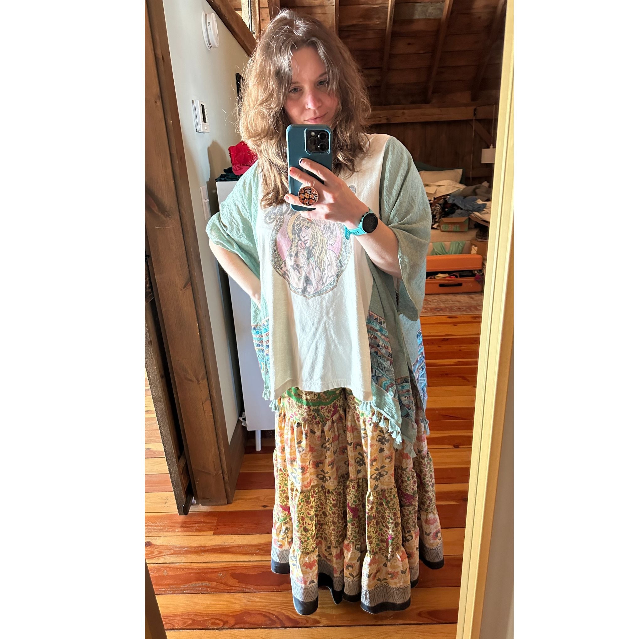 Darn Good Yarn Limited Edition: Woodstock Dreams Fiesta Sunset Skirt — lifestyle worn / used context