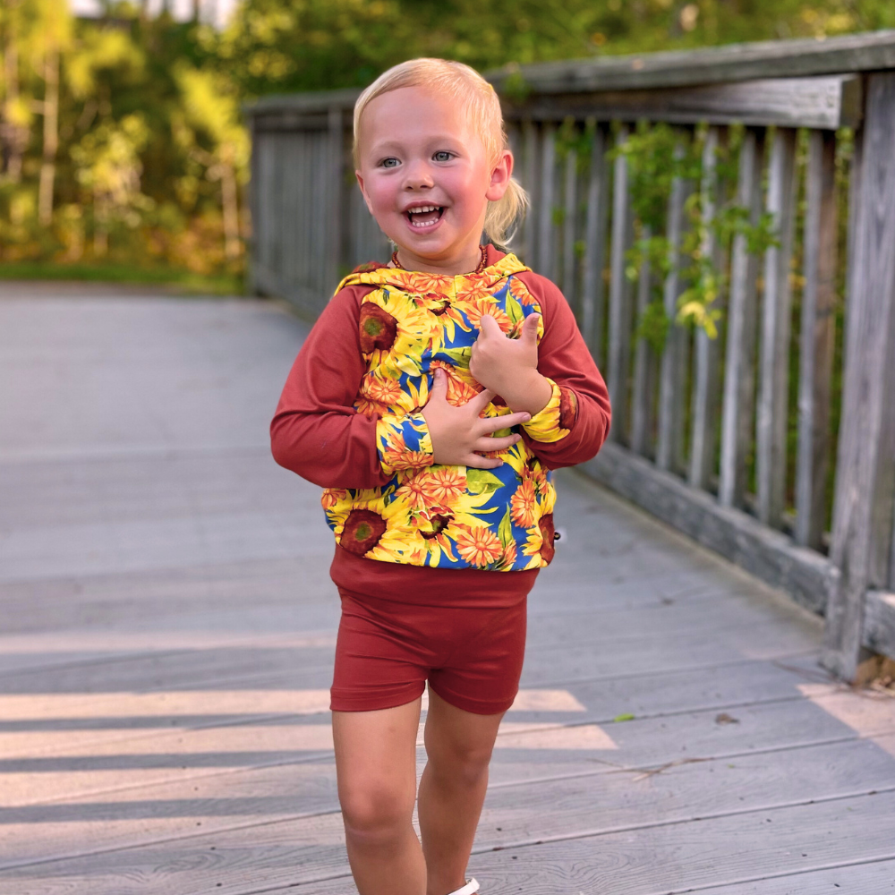 bumblitostore Bamboo Cartwheel Shorts in Brick — main product shot